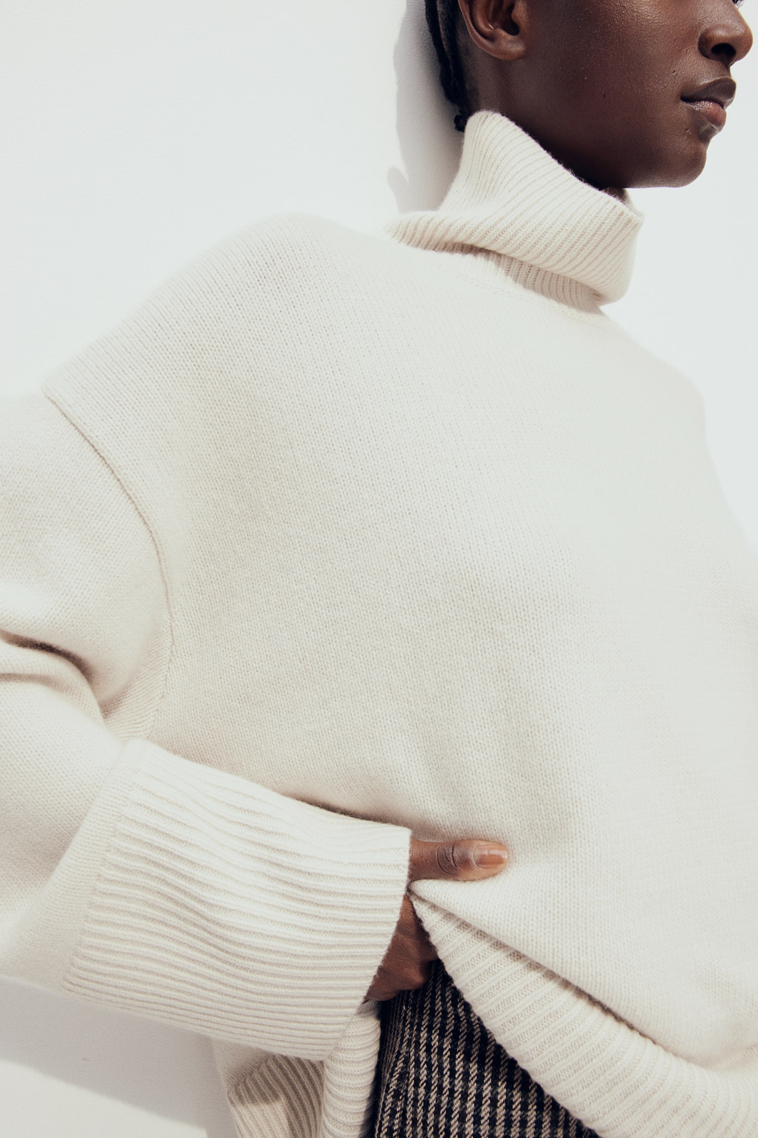 Cashmere-blend polo-neck jumper - Natural white/Light greige/Dark grey marl/Dark brown - 3