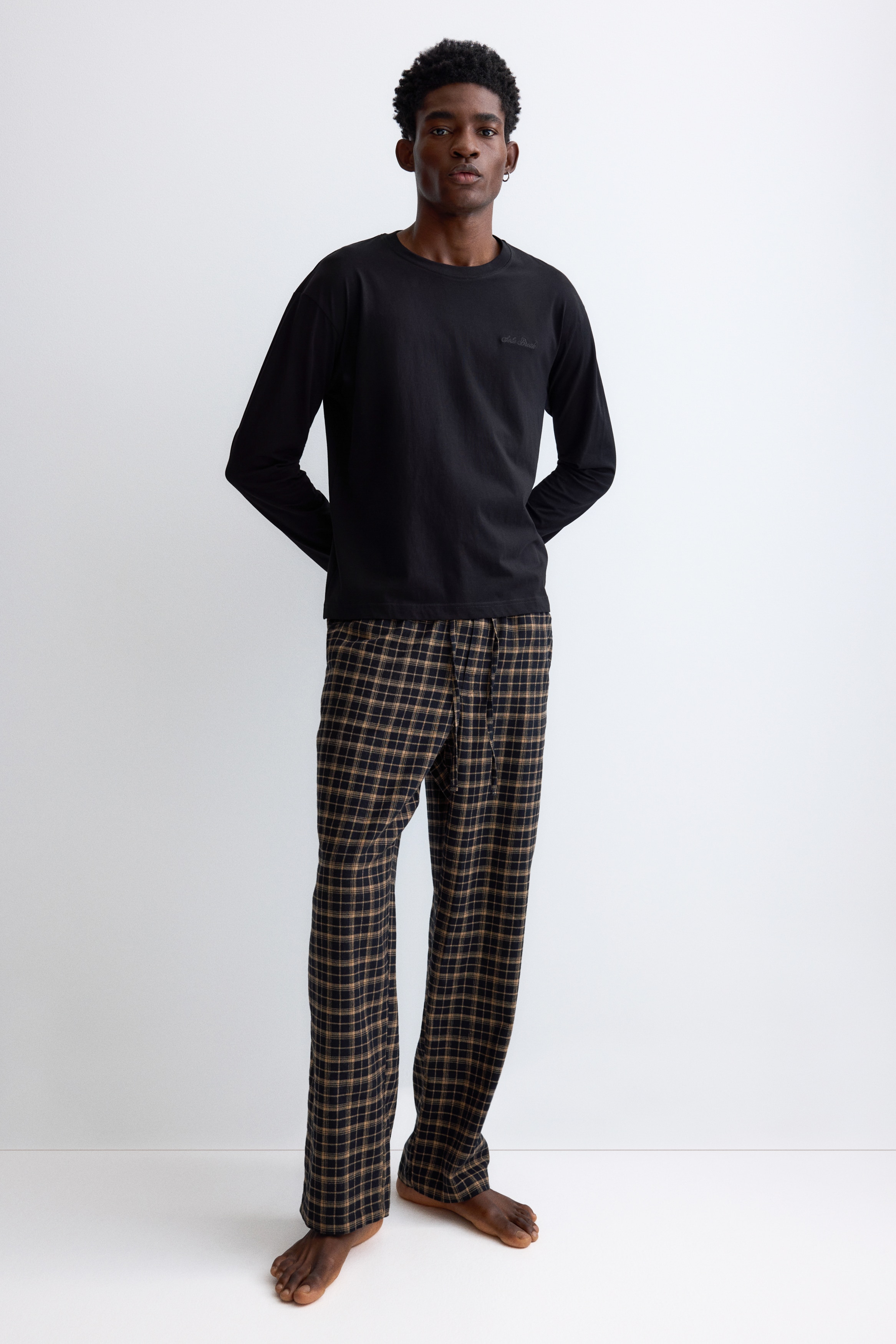 H & M - コットンパジャマ トップス&パンツ - ブラック