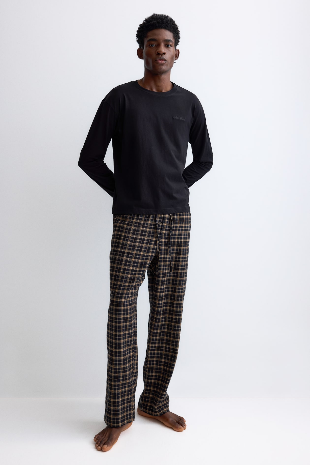 Pijama de dos piezas en algodón Negro/Cuadros beige HOMBRE H&M ES