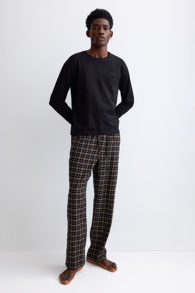 Schlafanzug aus Baumwolle - Schwarz/Beige kariert/Light grey/Checked/Marineblau/Gestreift - 1