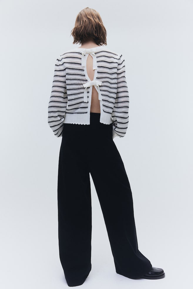 Hole-knit open-backed jumper - White/Black striped/White - 3