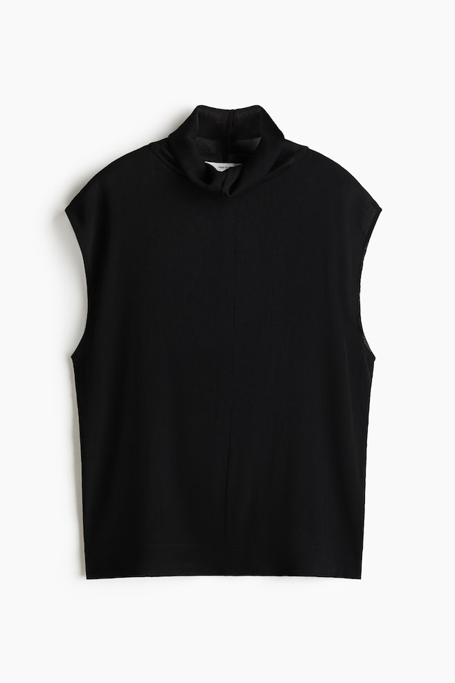 Rib-knit turtleneck top - Black - 1
