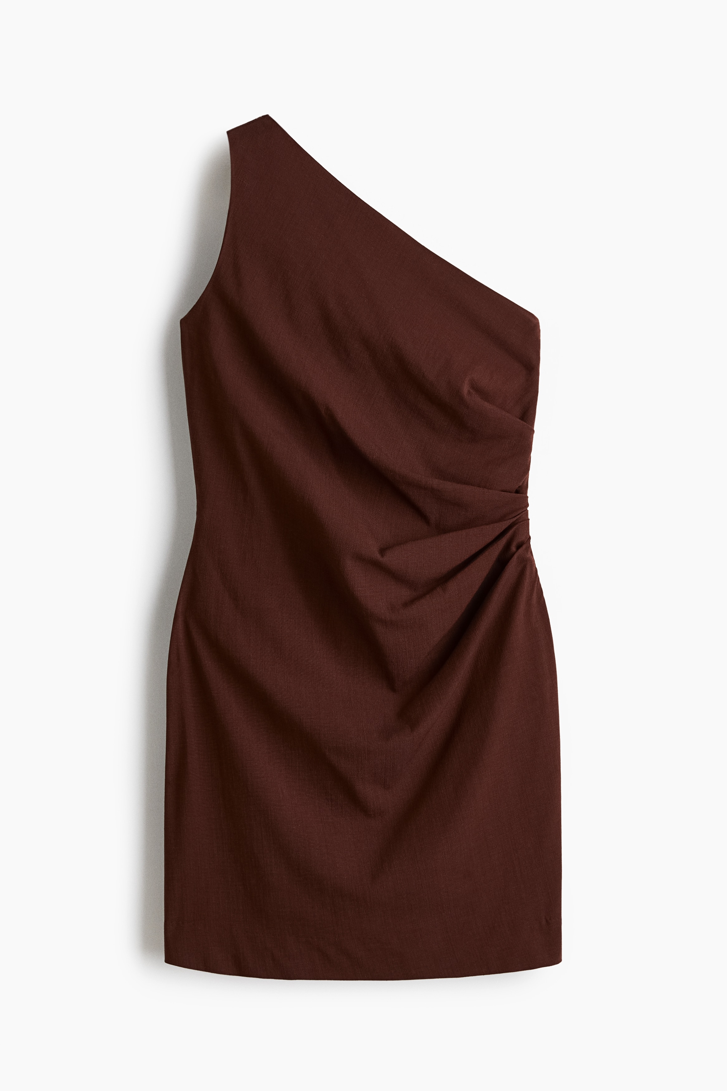 Draped One Shoulder Dress - Dark brown/White/Black