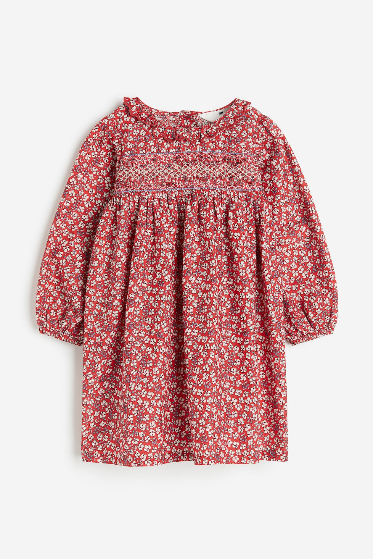 Smocked Dress - Round Neck - Long sleeve - Red/floral - Kids | H&M US