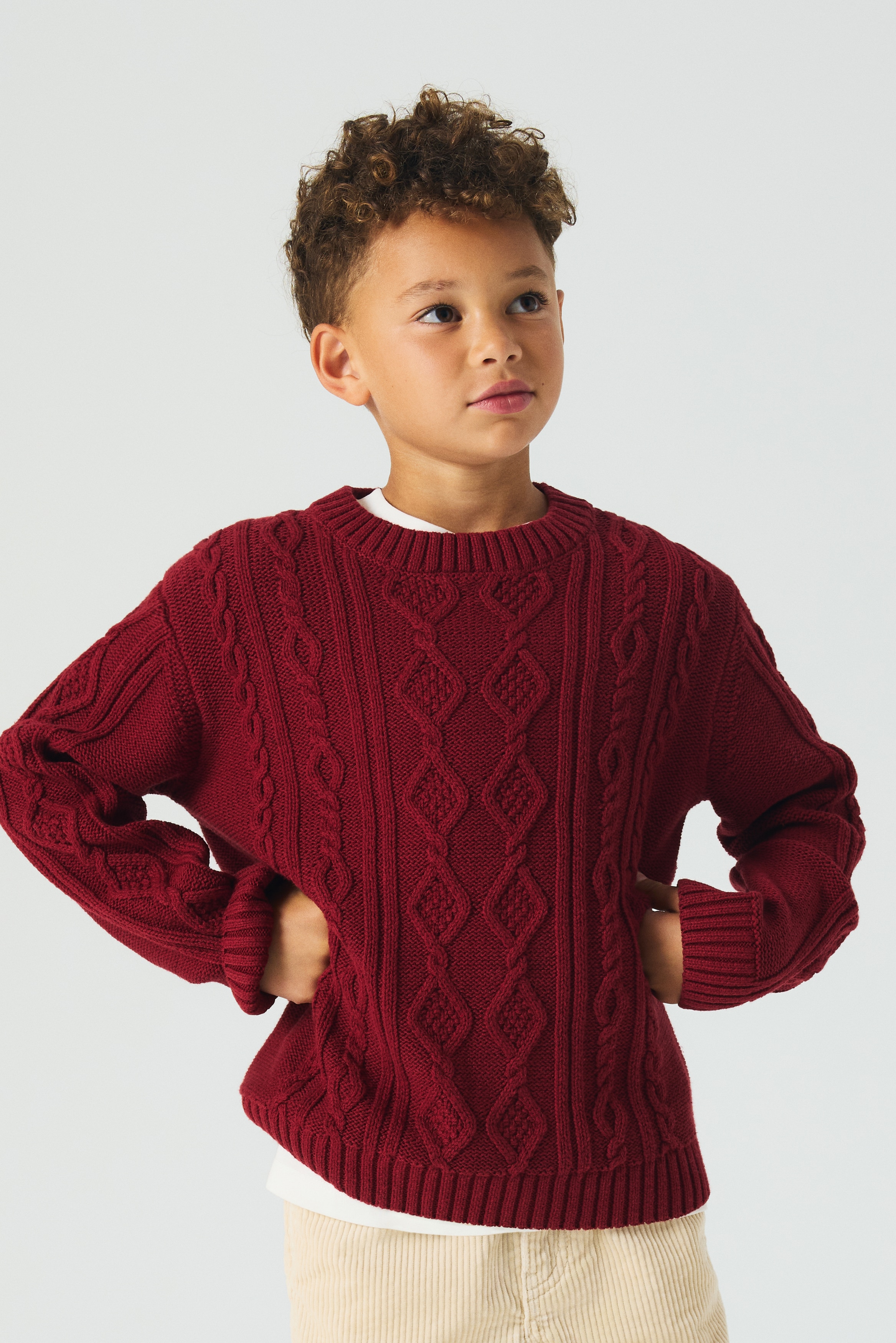 Chłopiec - Sweter w warkoczowy splot Czerwony - Size: 122/128 (6-8Y)  - H&M