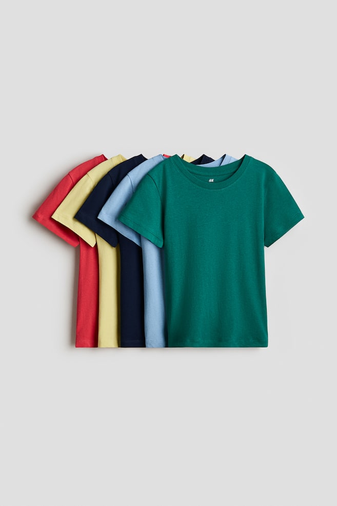 5-Pack Cotton T-Shirts - Green/light blue/red/Blue/dark red/brown/Apricot/blue/Navy blue/blue/Blue/light gray melange/Red/striped/Dark green/striped/Blue/white/yellow - 1