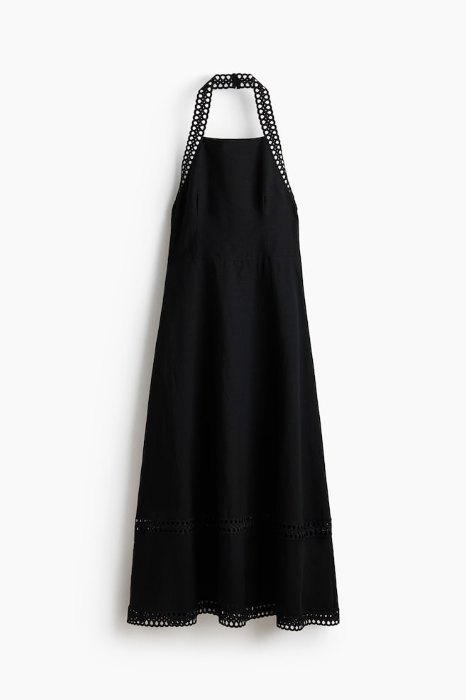 Linen-Blend Halterneck Dress - Black/Ivory - 1