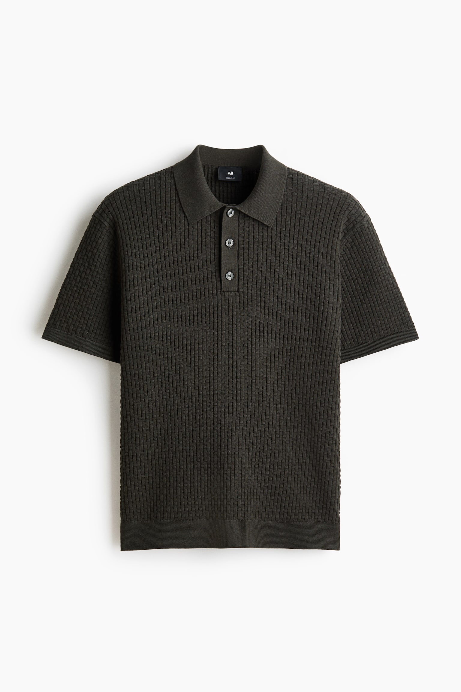 Strikket poloshirt i bomuld Regular Fit - Mørk kakigrøn/Creme/Marineblå - 1