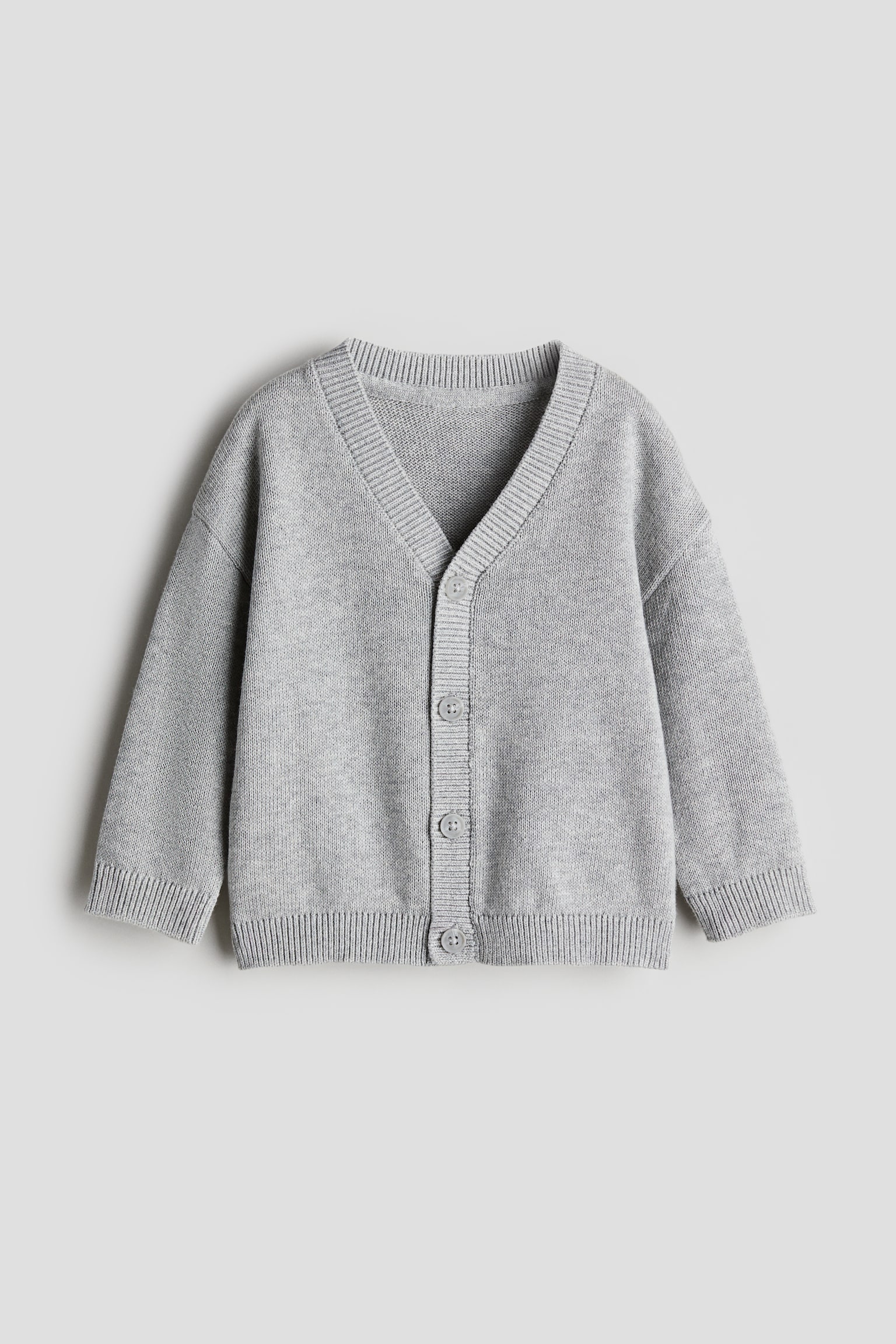 Waffle-knit cardigan - Light grey marl/Cream/Blue striped/Navy blue - 1