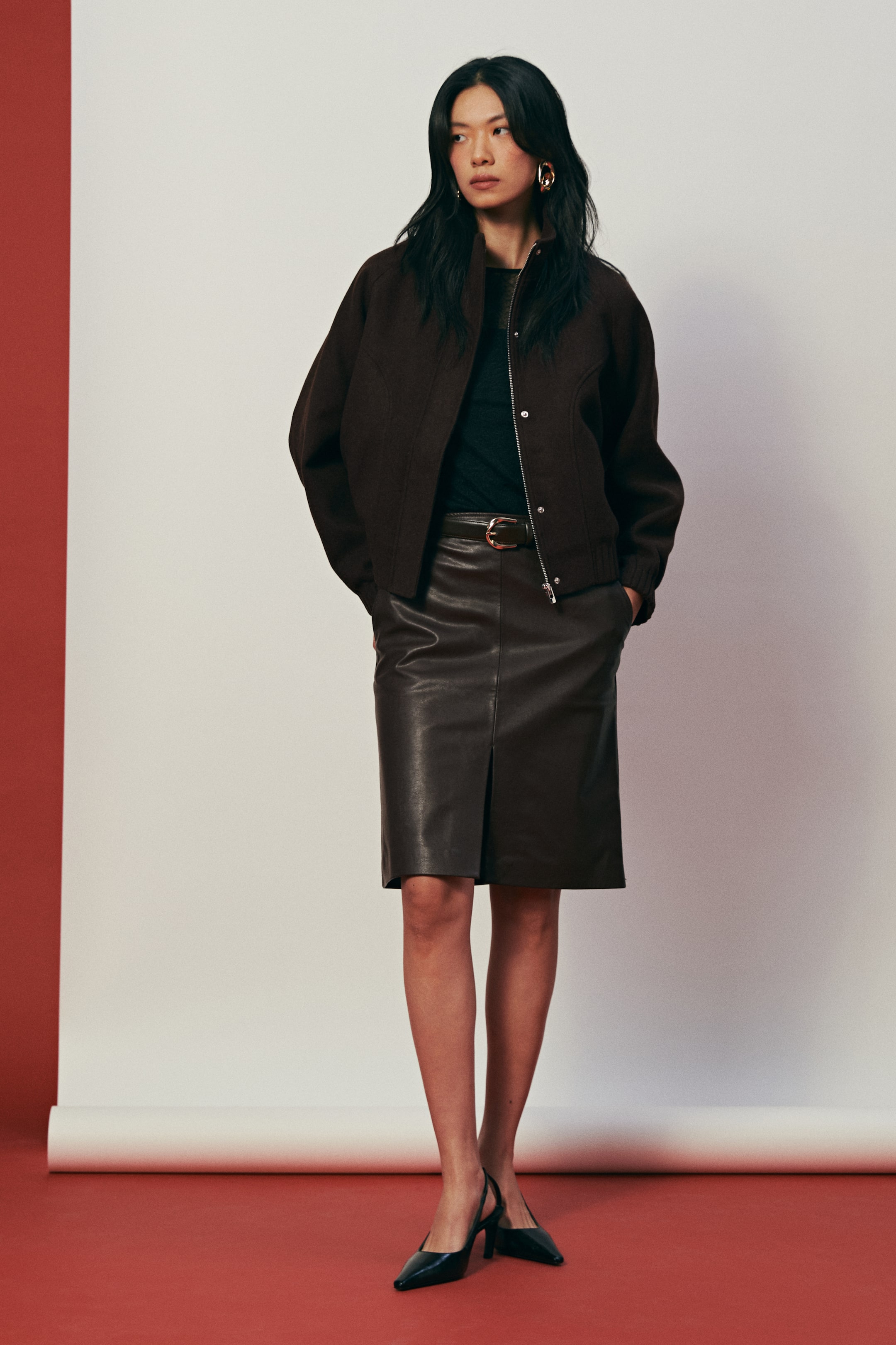 拡大画像を表示: フェルトジャケット - ダークブラウン - レディース | H&M JP 4