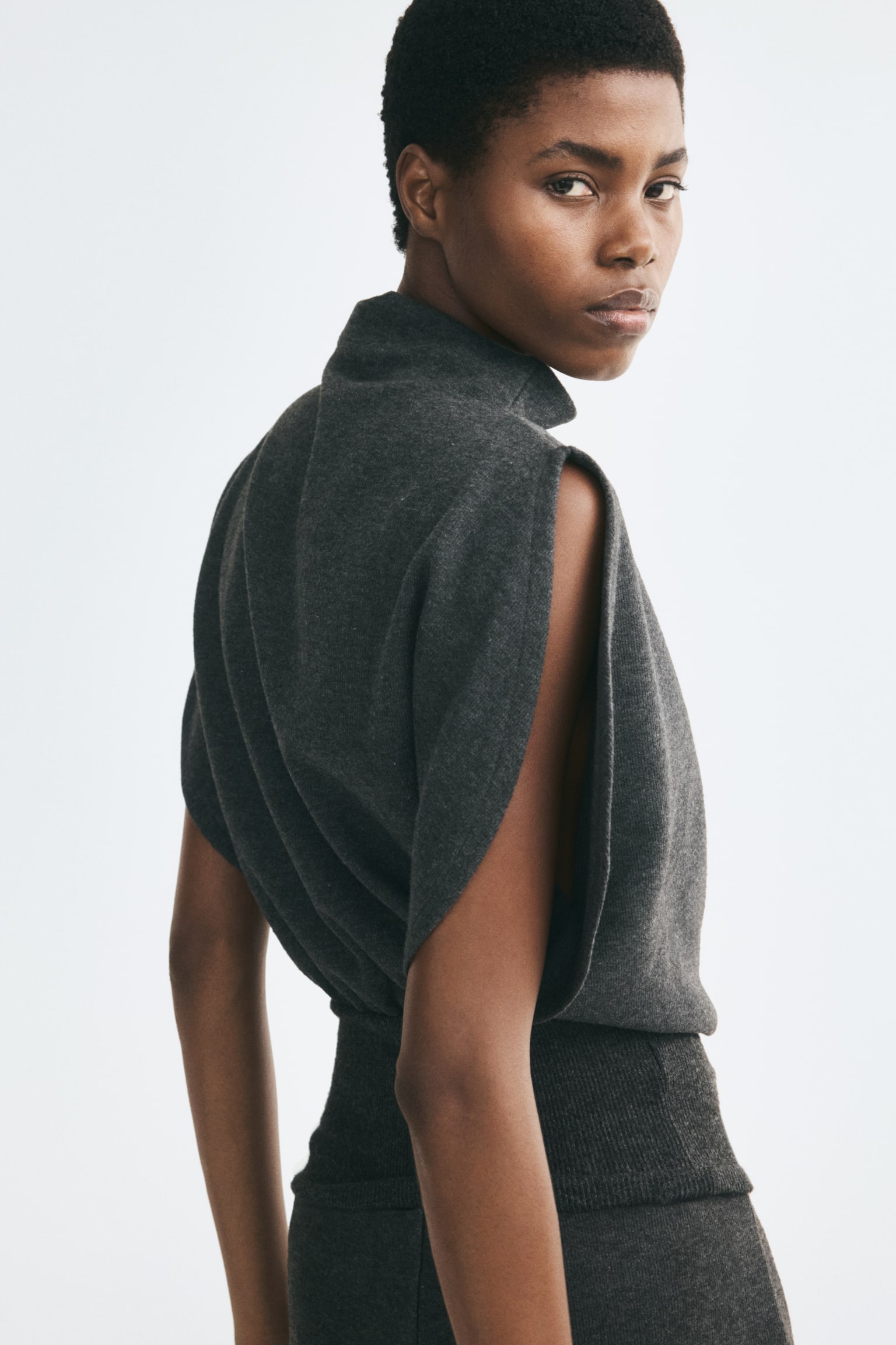 Женский топ H&M Knit Mock Turtleneck Top, цвет: Тёмный серый меланжевый — фото 2