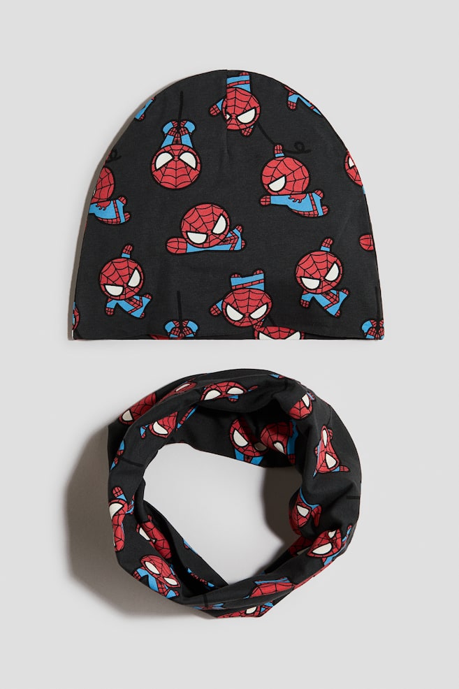 2-Piece Beanie and Tube Scarf Set - Dark gray/Spider-Man/Dark gray/Minecraft - 1