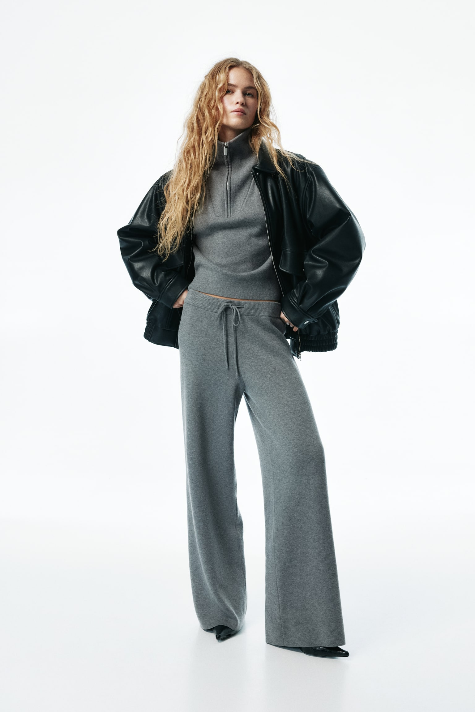 Knitted drawstring trousers - Grey - 5