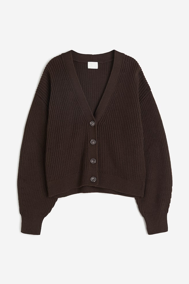 Rib-knit cardigan - Dark brown/Cream/Beige - 2