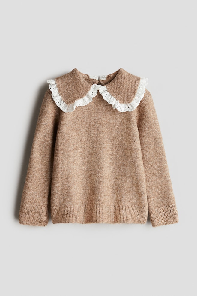 Trøje med Peter Pan-krave - Lysebrunmeleret/Lys beige - 1
