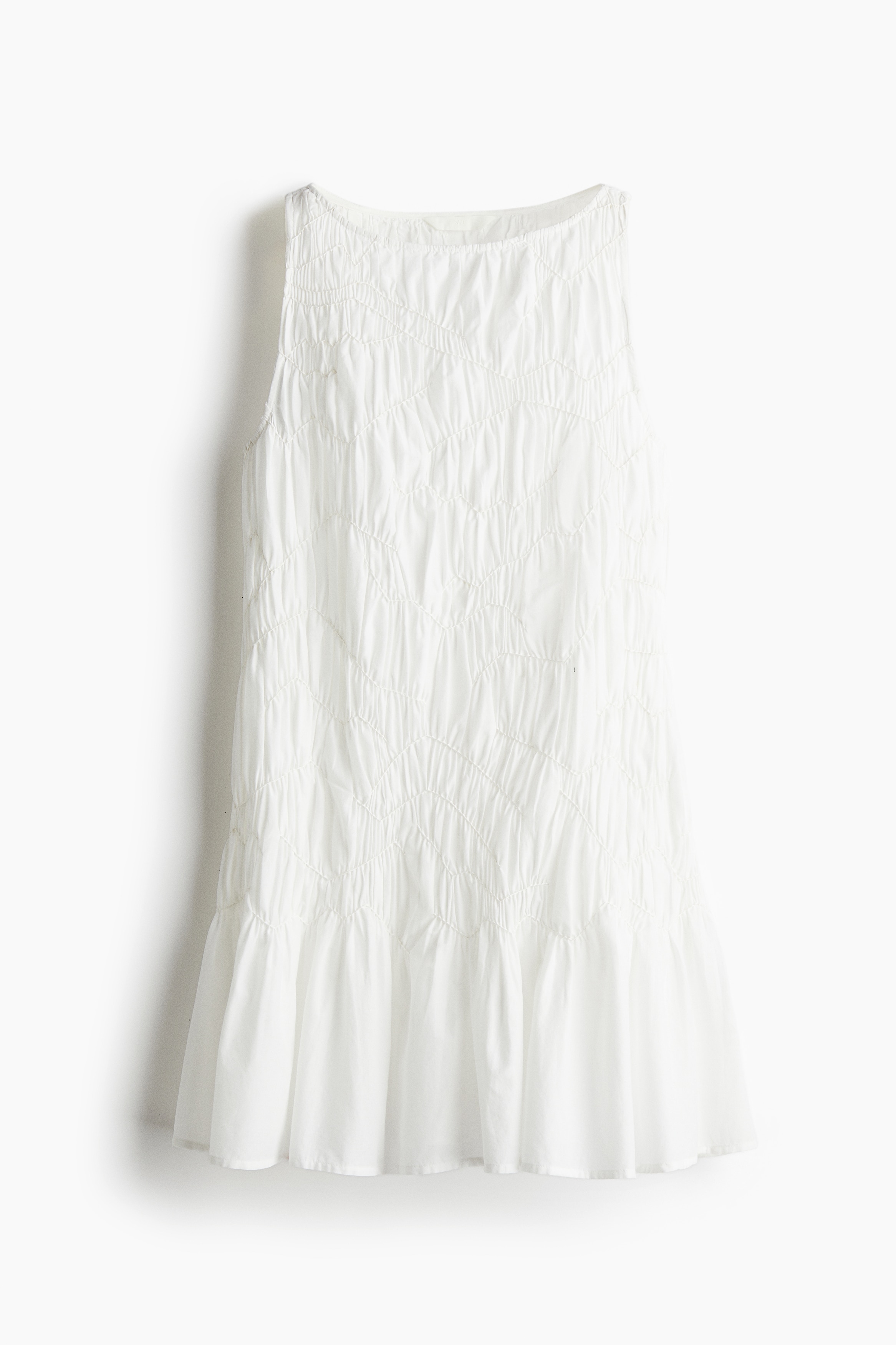 Βαμβακερό φόρεμα με πτυχώσεις - Λευκό