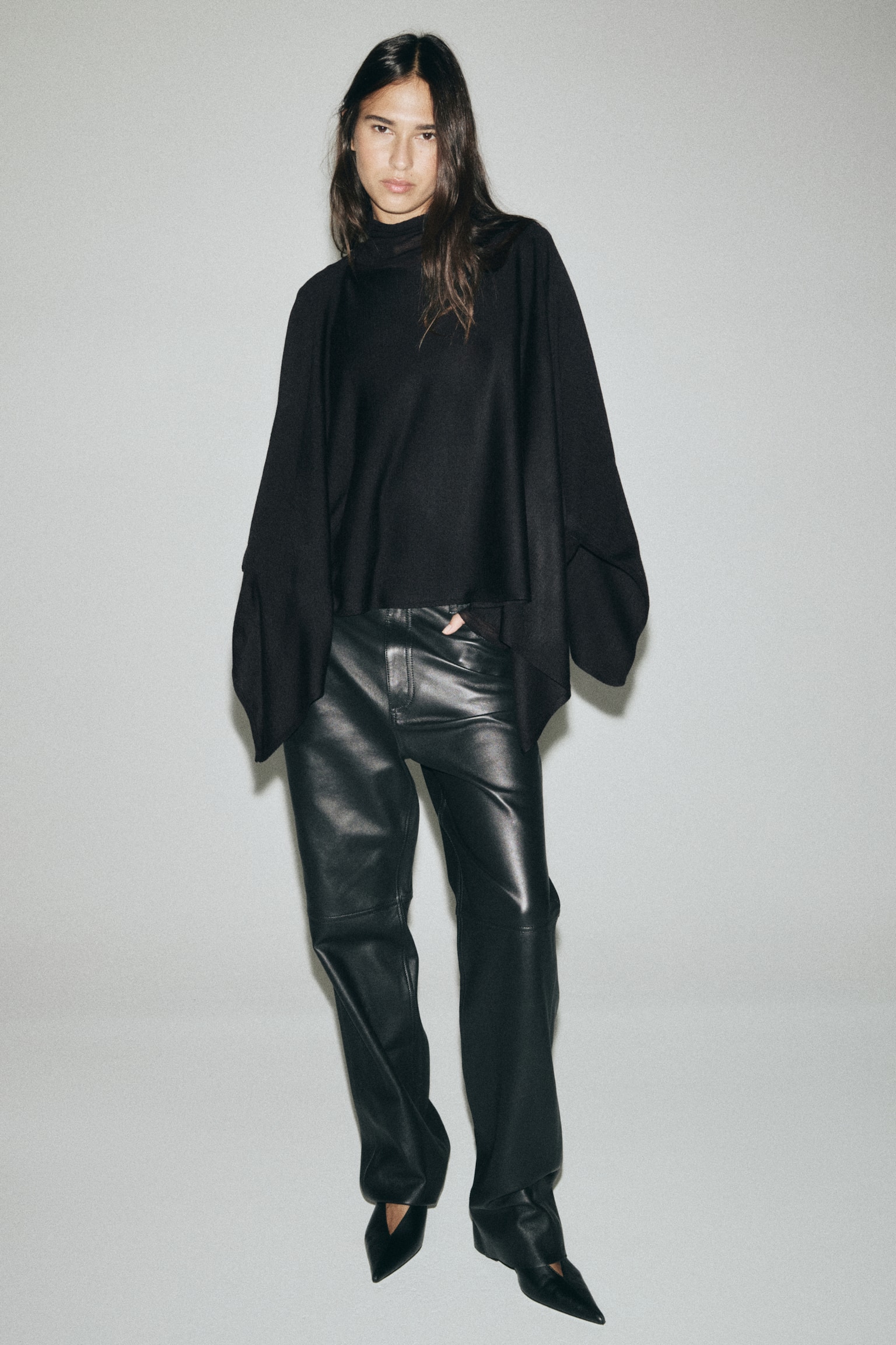 精織斗篷 - 黑色/深灰混色 - 2