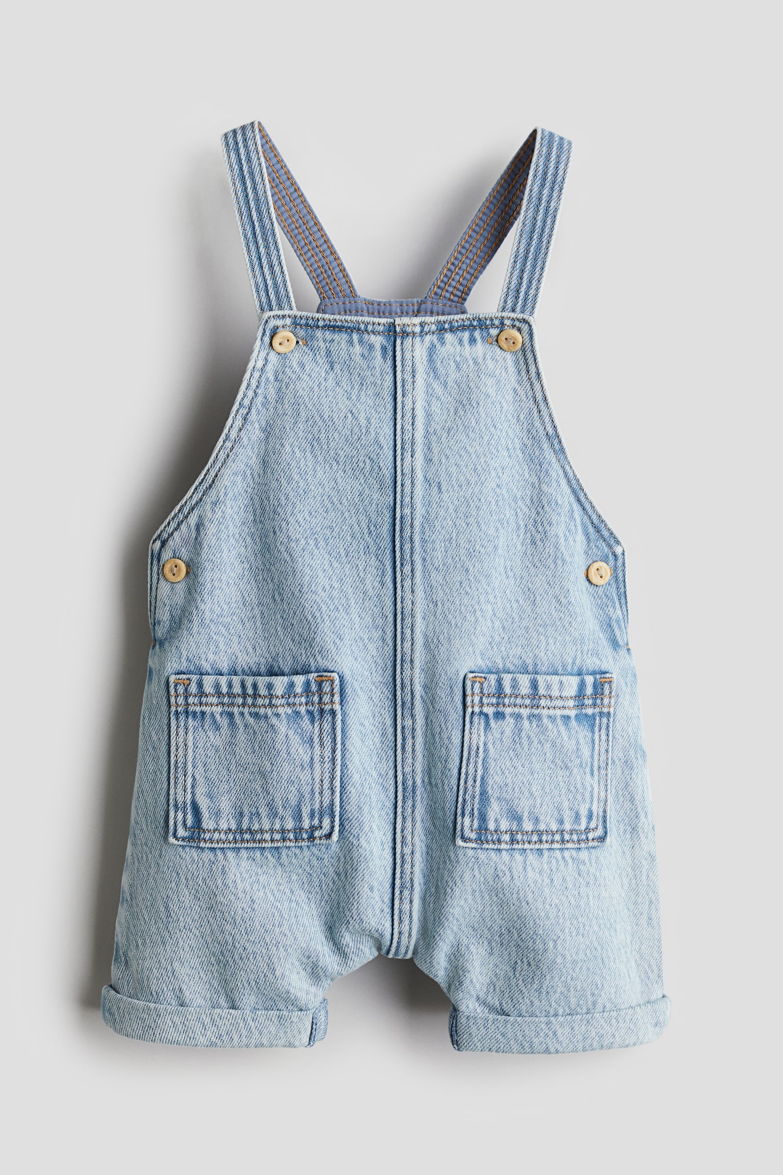 Denim Dungaree Shorts - Light denim blue - 1