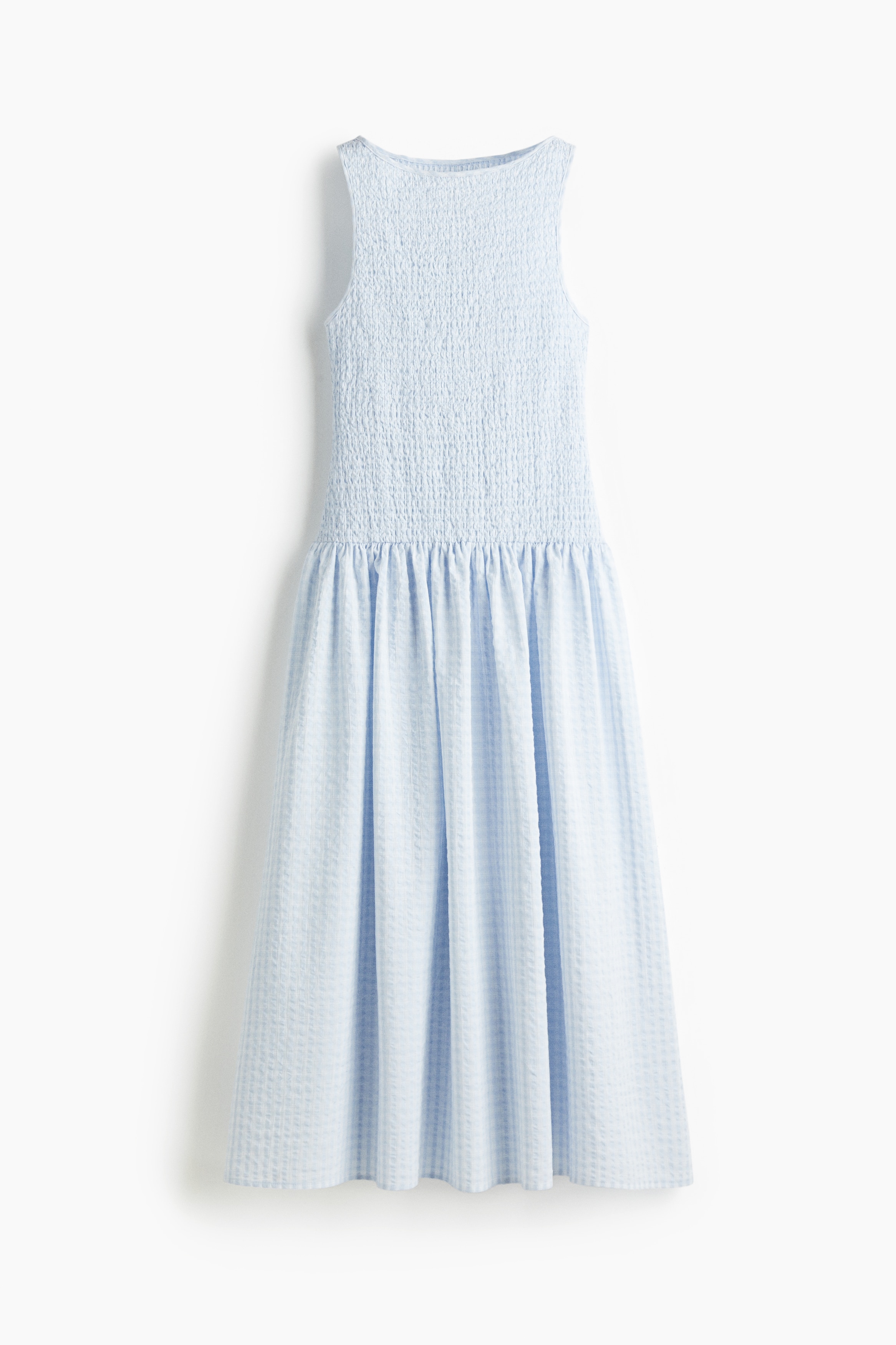 Smocked seersucker dress - Light blue/Checked/Light yellow