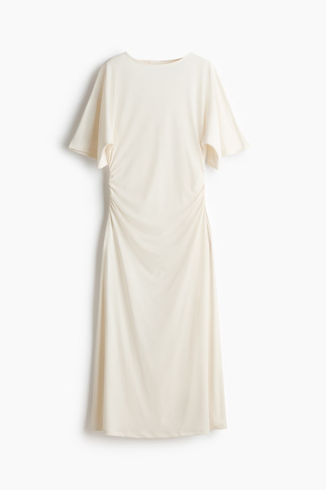 Drapert T-shirtkjole - Cream/Mørk brun - 1