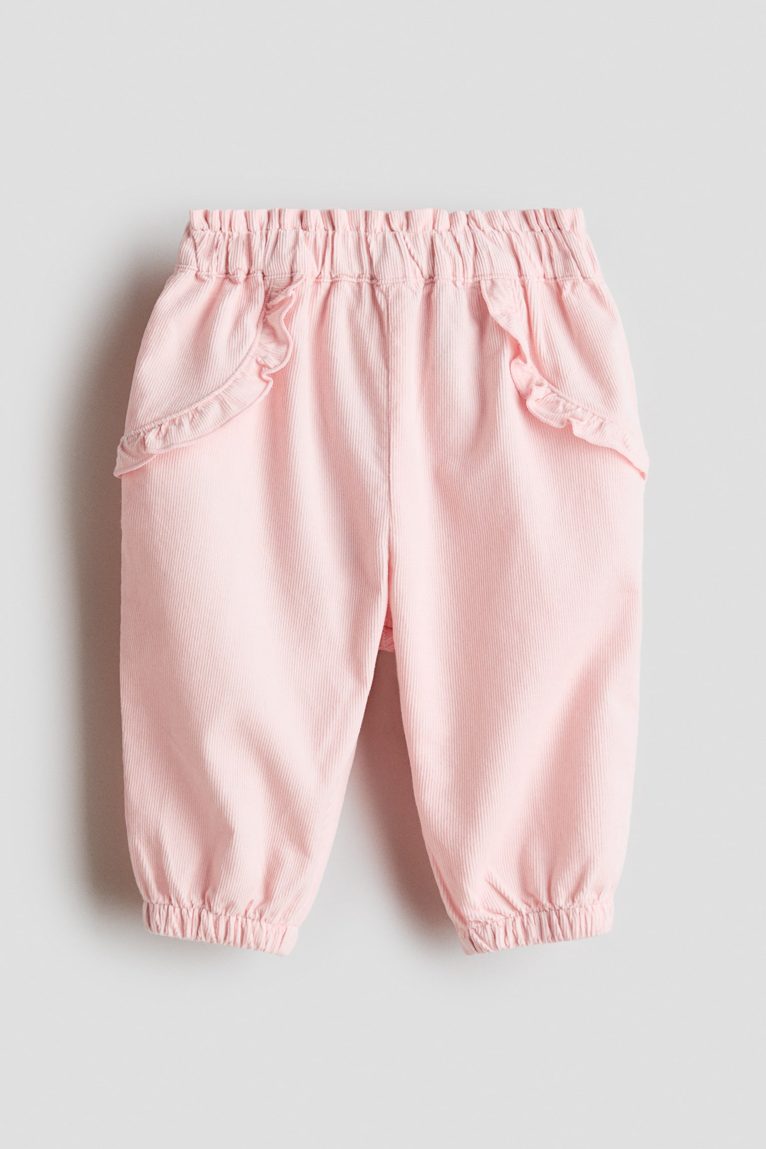 Frill-trimmed corduroy trousers - Light pink/Light dusty green