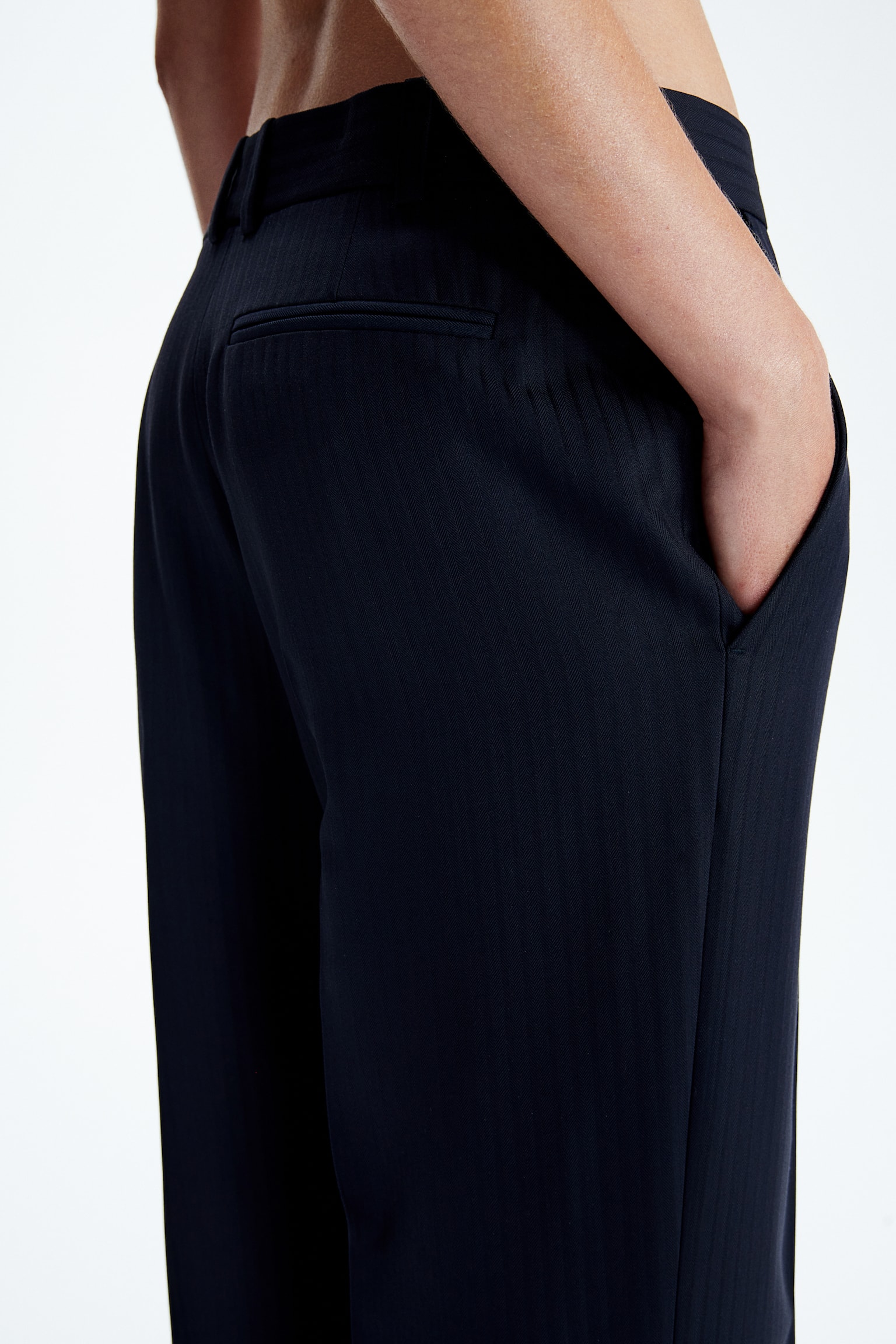 Wool Blend Tailored Pants - Black/Herringbone pattern - 9