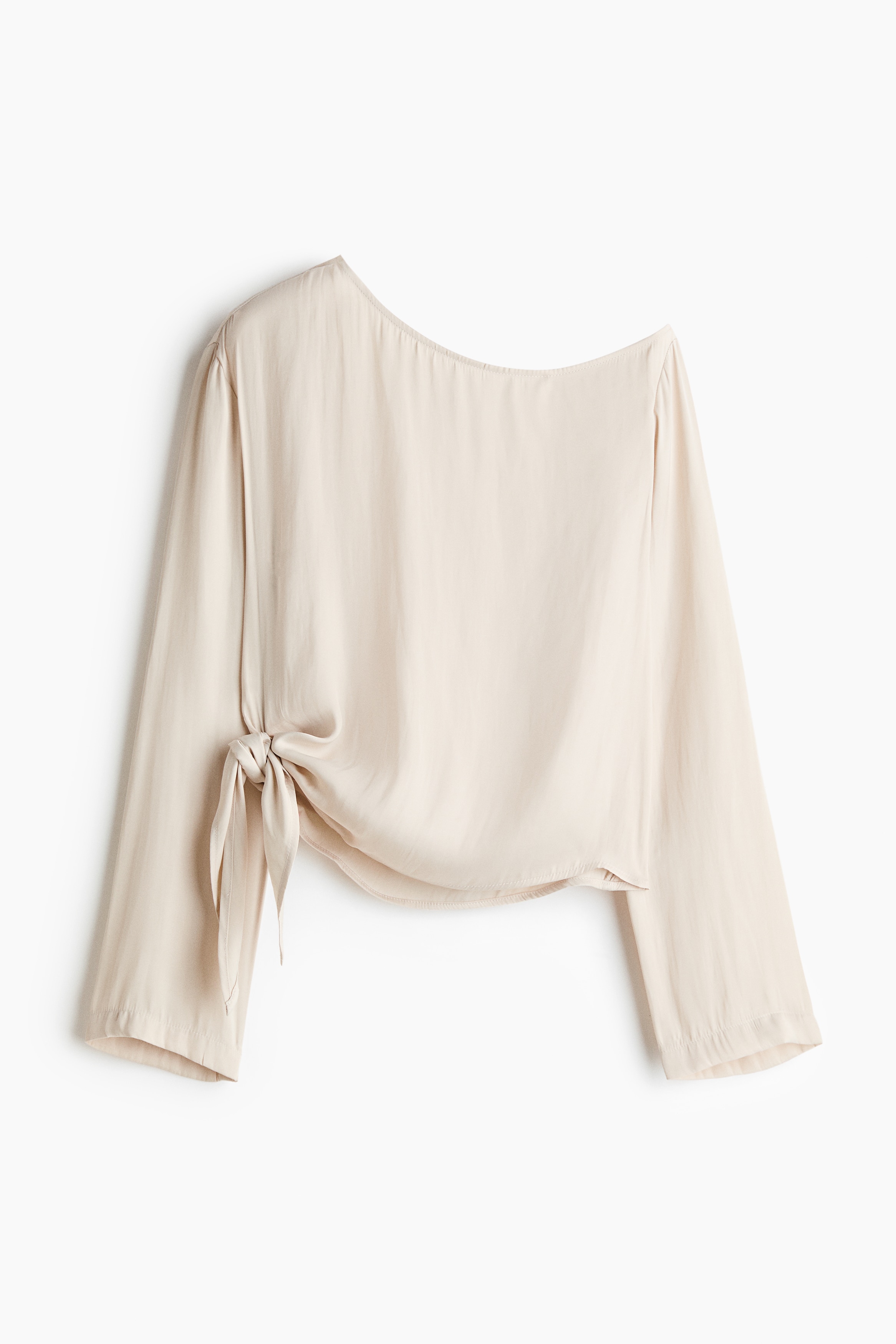 One-Shoulder Tie-Detail Top-Light beige