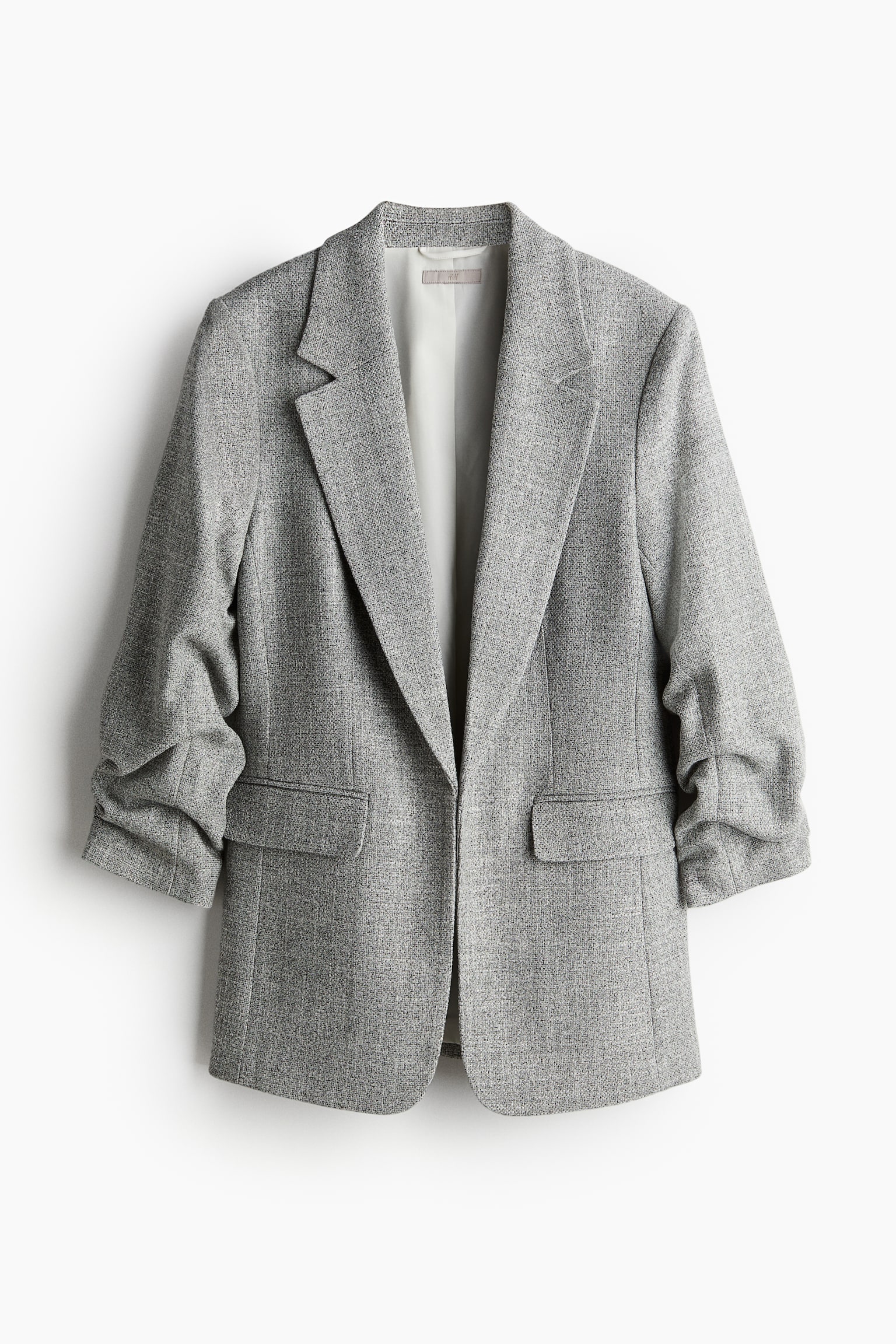 Gathered-sleeve blazer - Grey marl/Light beige/Black/Beige/Herringbone-patterned - 2