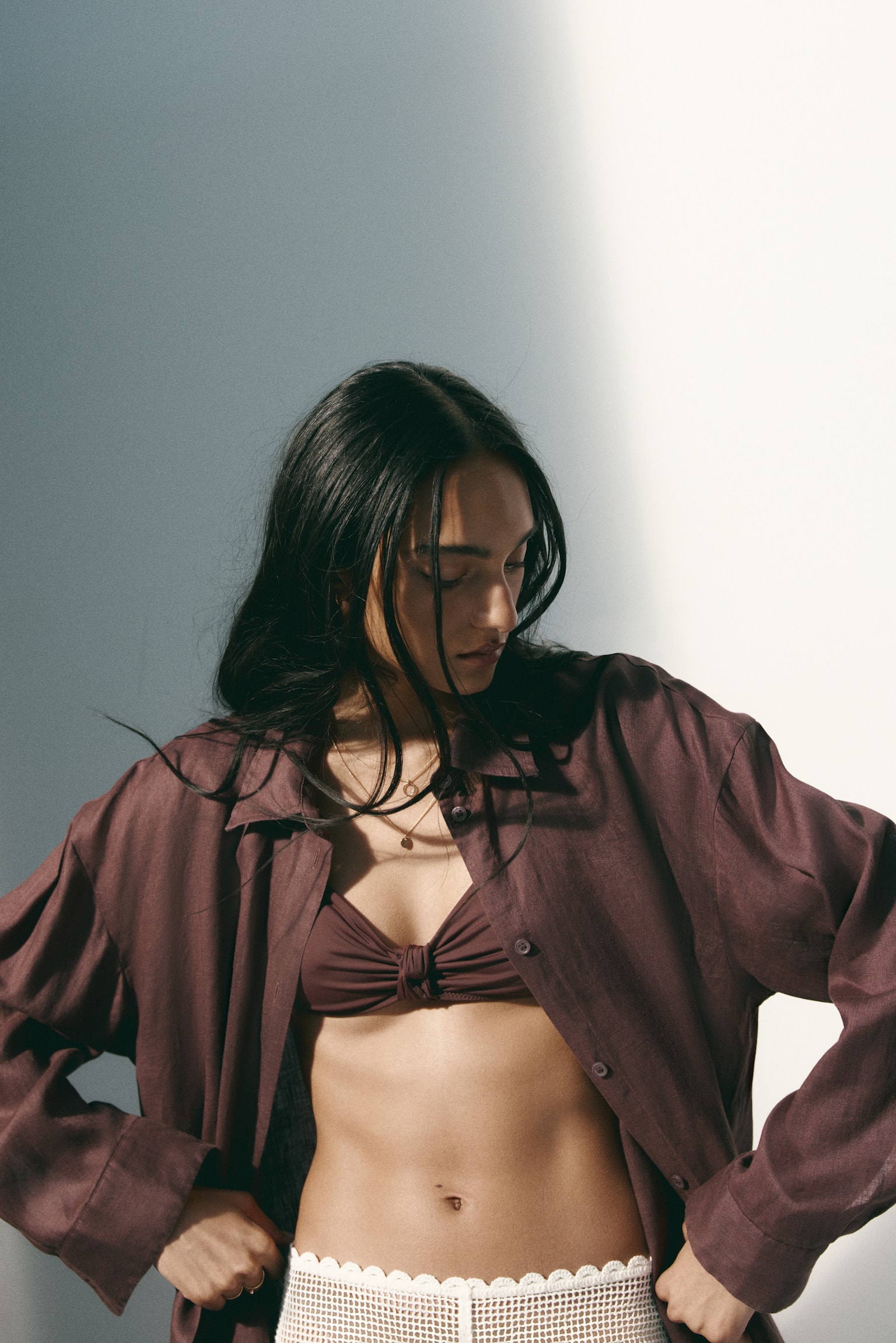 Linen beach shirt - Dark brown/Black/Dark brown/Leopard print/White - 4