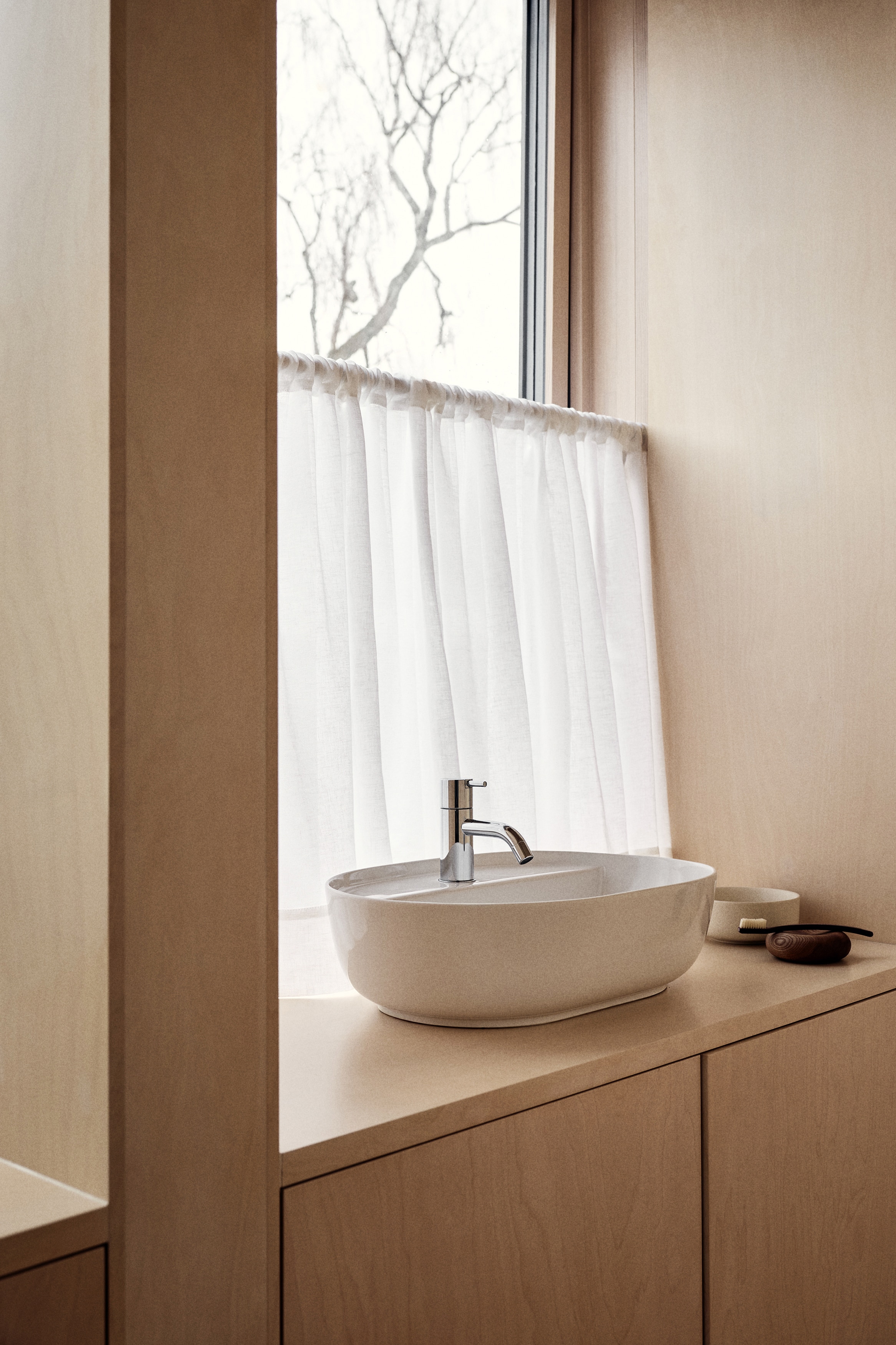 Scheibengardine aus Leinengemisch - Weiß