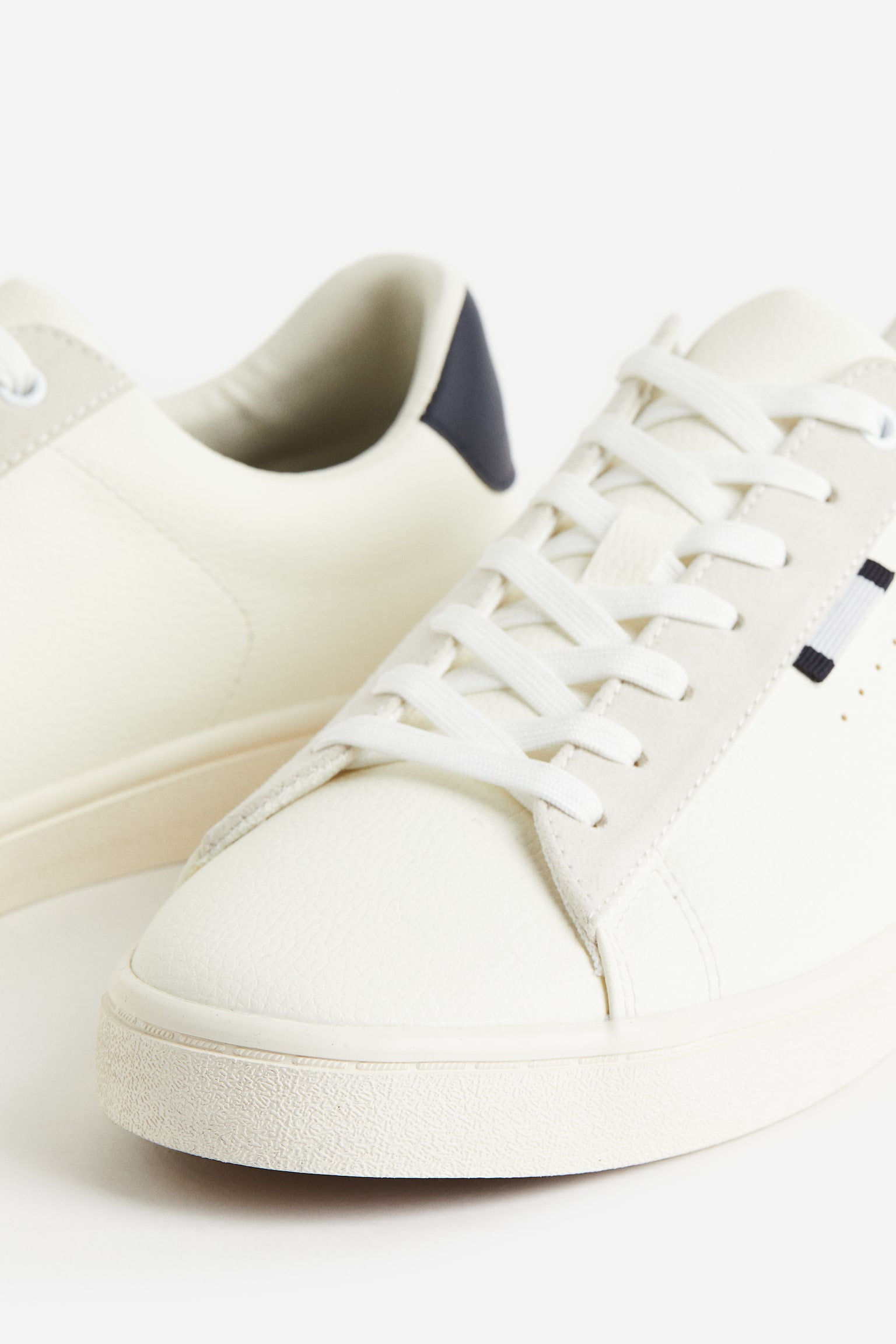 Faux Leather Sneakers - White/Dark blue/Light grey/Khaki green - 3