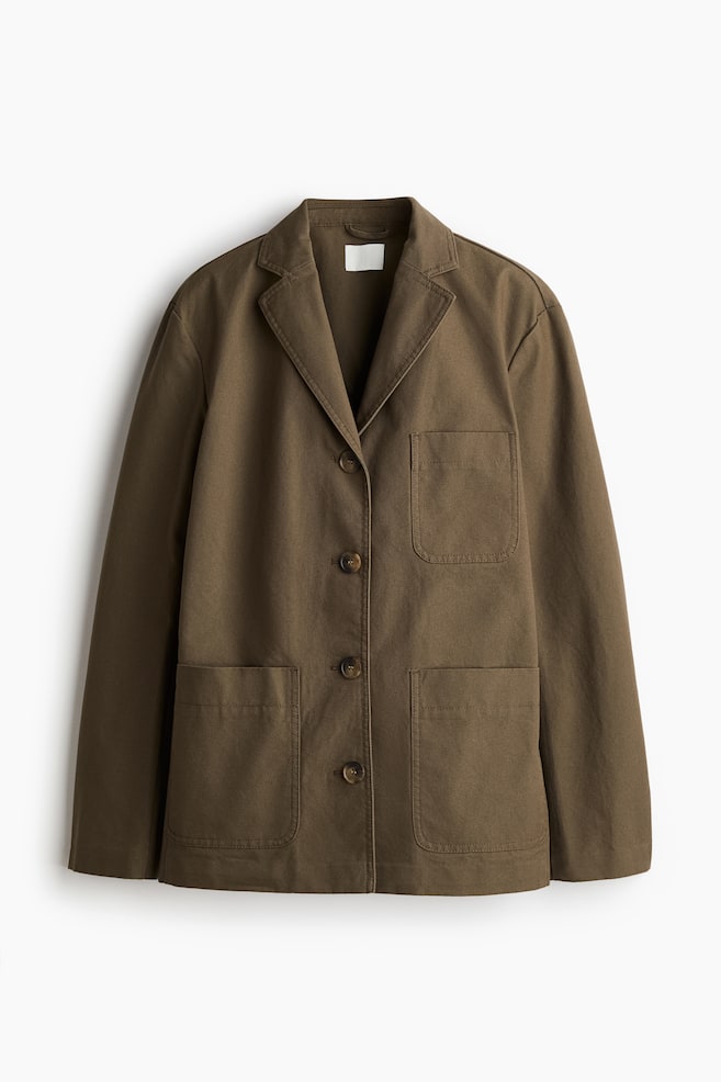 Veste en toile de coton - Vert kaki foncé/Crème - 1