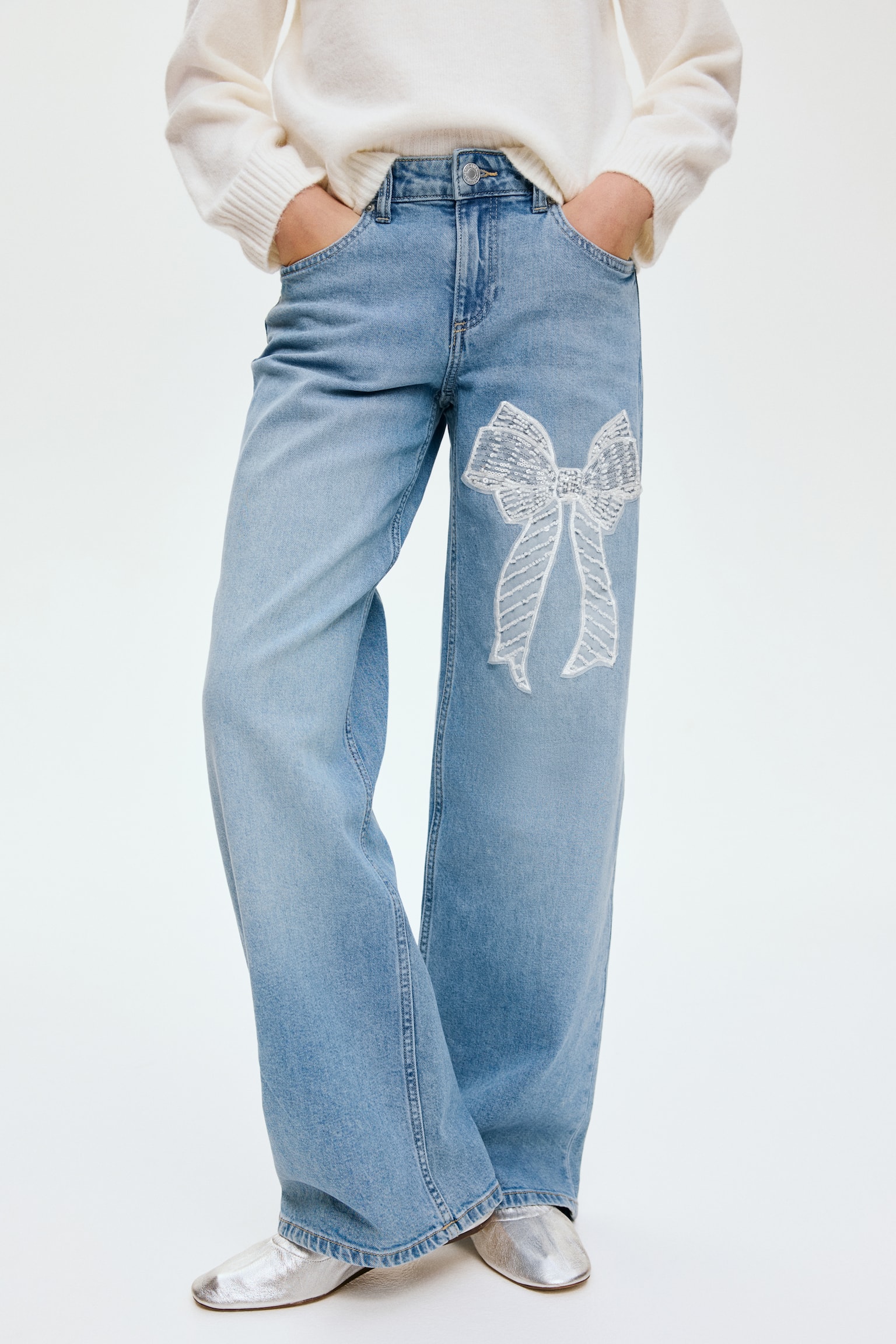 Relaxed Wide Leg Jeans - Denim blue/Bow/Light denim blue - 6