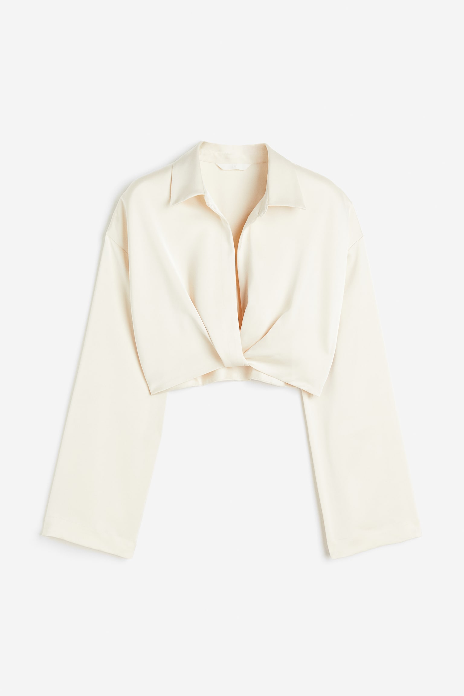 Cropped Satin Blouse - Light beige - 1