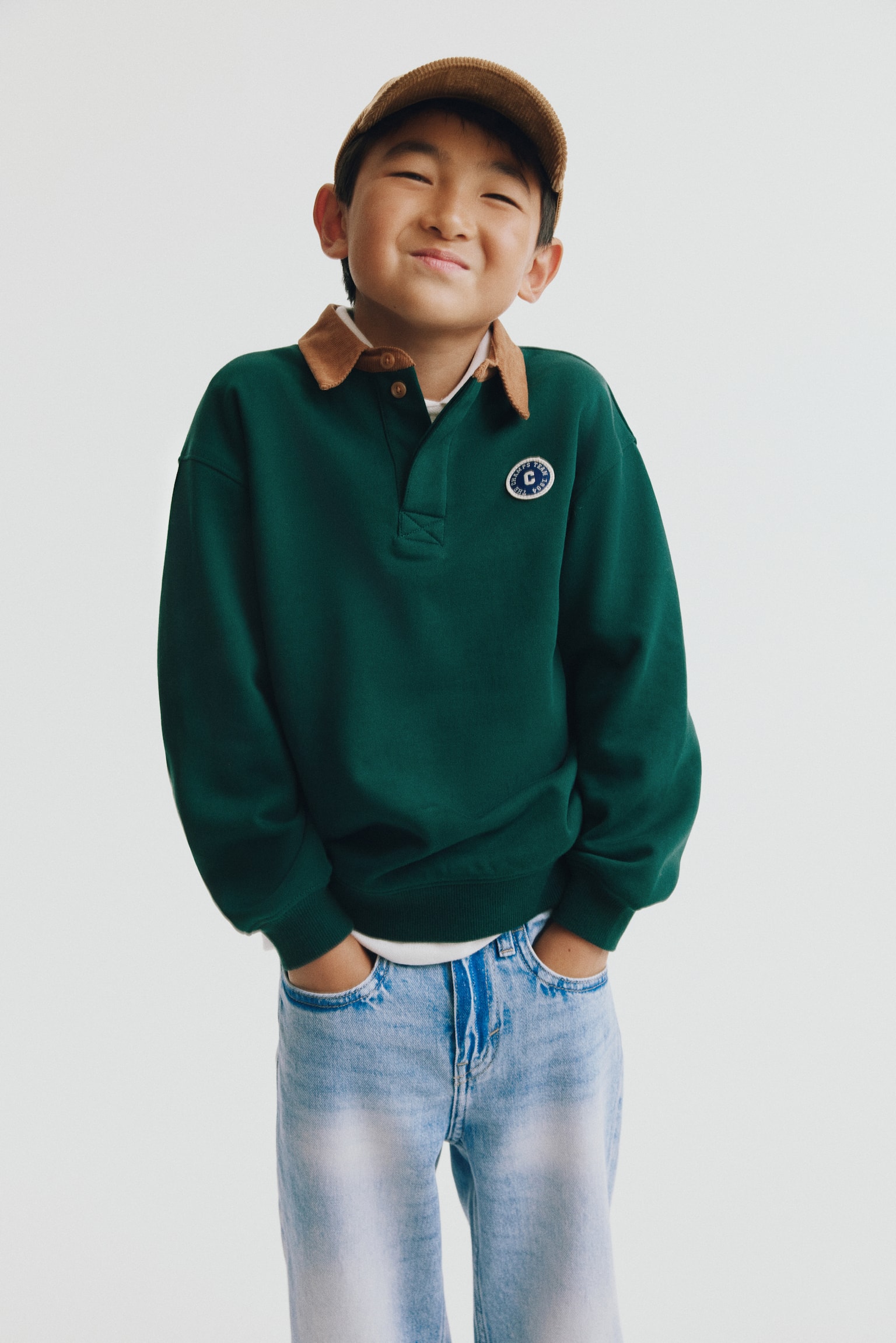 Детская рубашка H&M Rugby Shirt with Motif Detail, цвет: Тёмный зелёный — фото 4