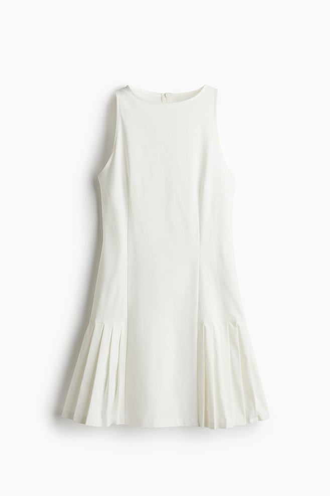 Vestido de sarga con detalle plisado - Blanco - 1