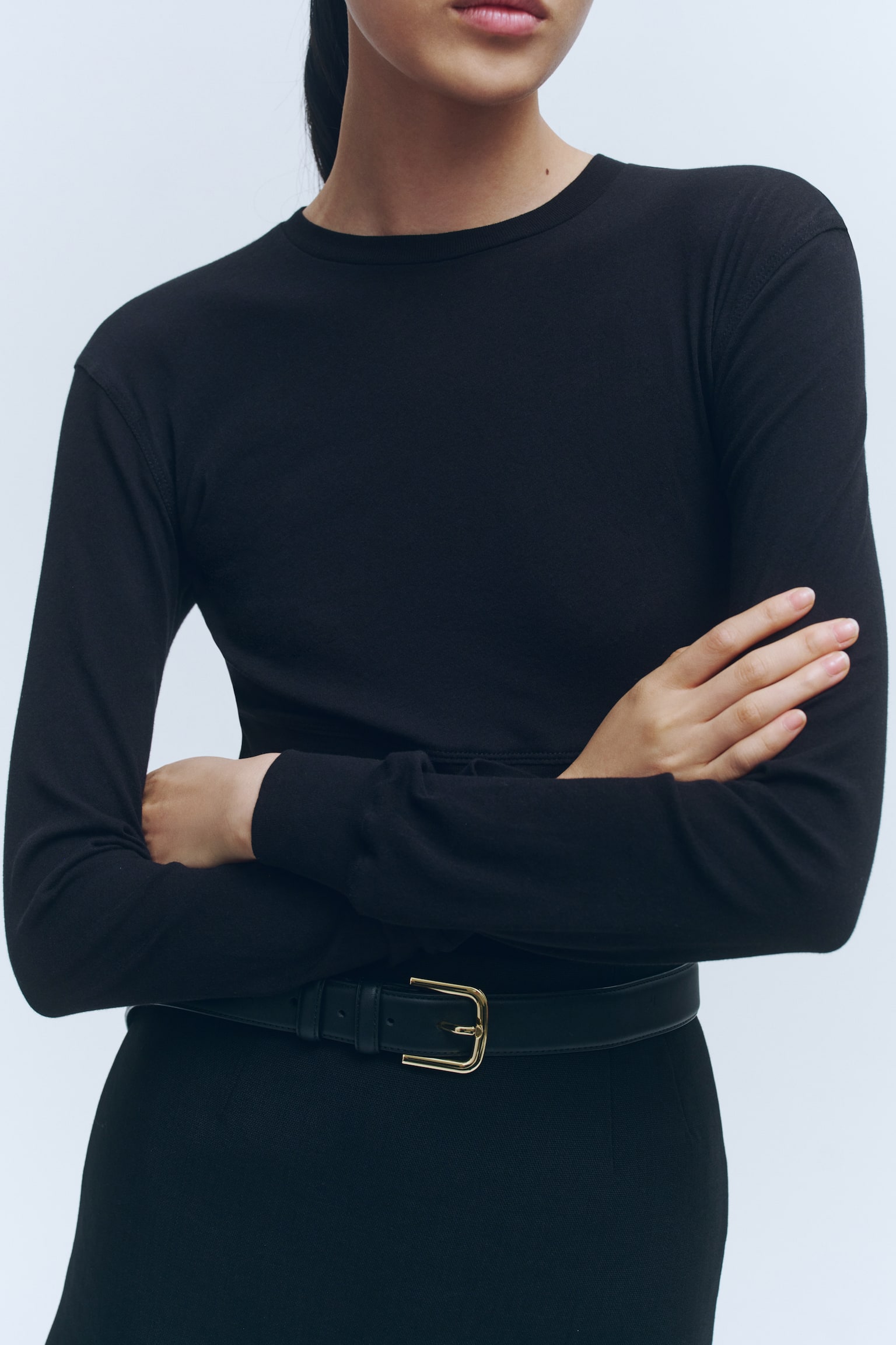 Женский топ H&M Long-Sleeved Cotton Top, цвет: Чёрный — фото 4