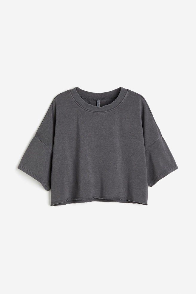 Cropped short-sleeved sweatshirt - Dark grey/Black/Khaki green/Light beige - 1