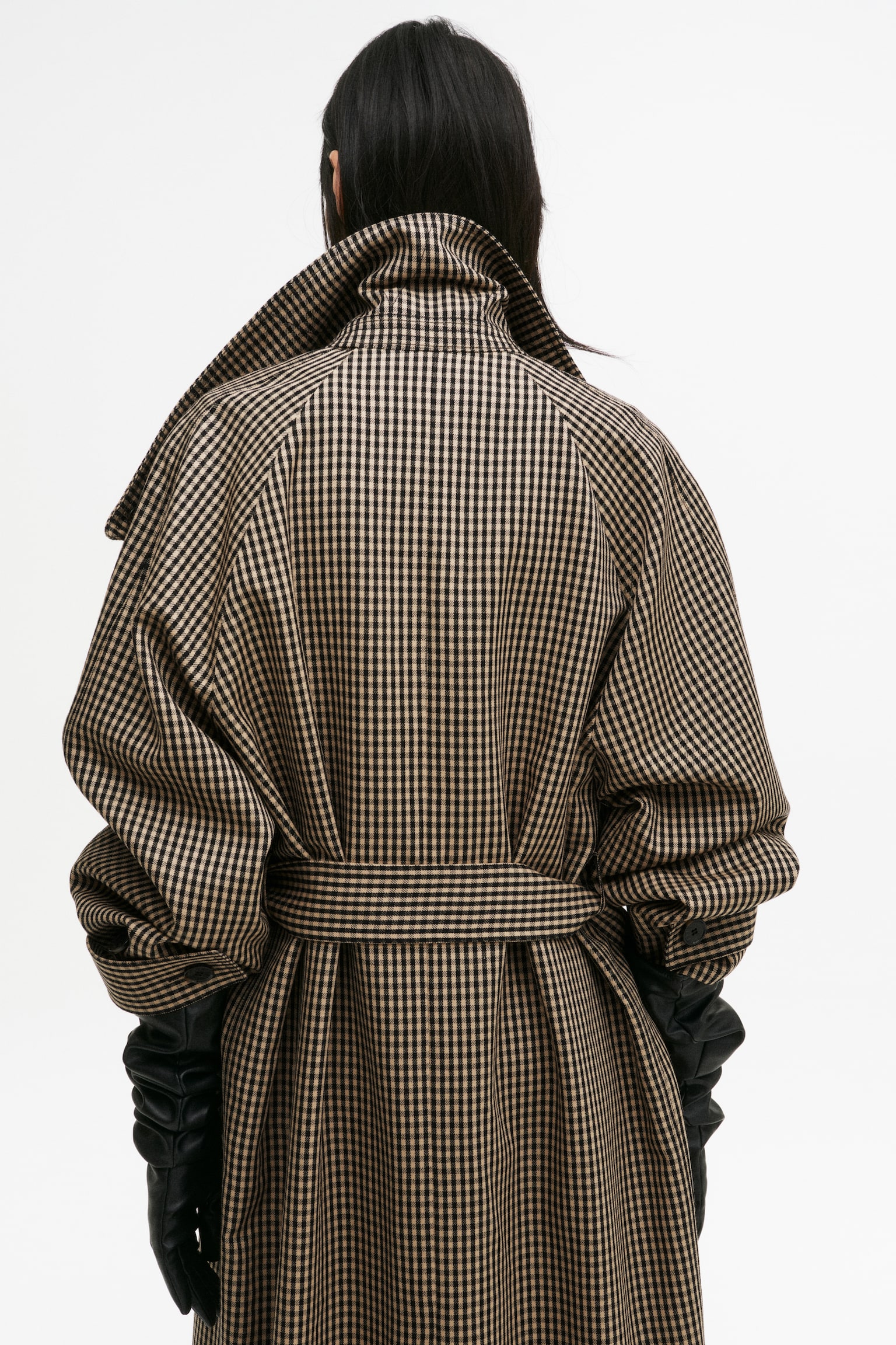 Abrigo largo de lana - Negro/Cuadros Gingham - 5
