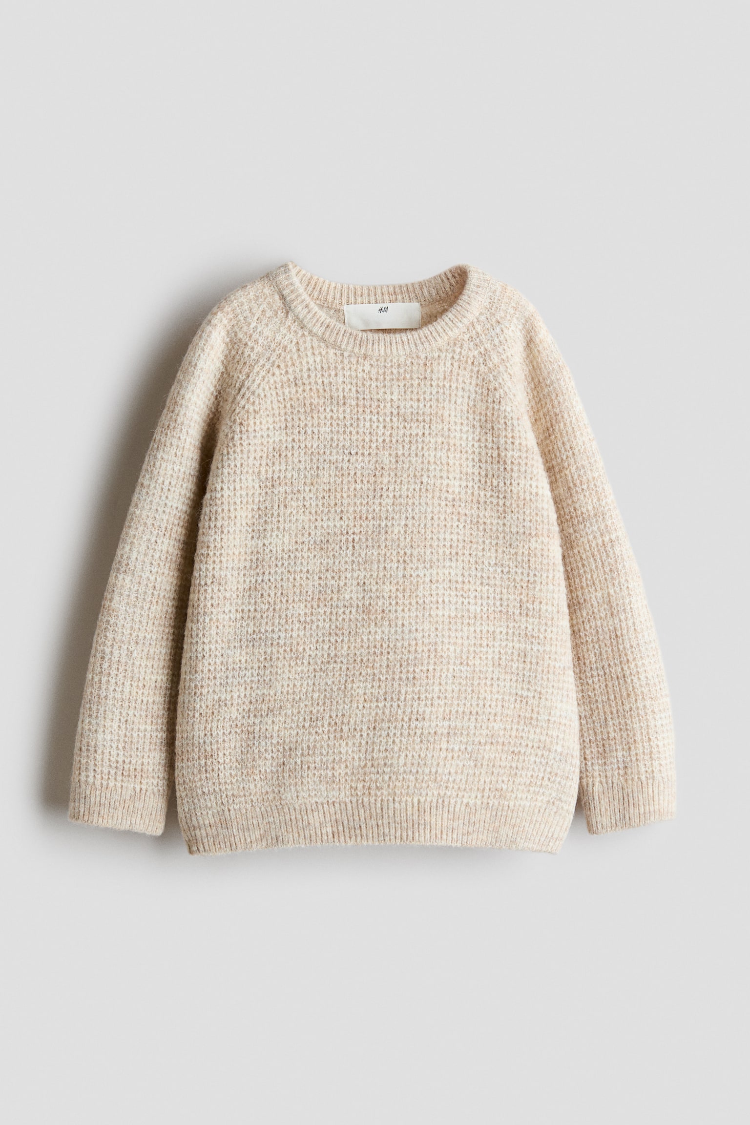 Pull loose en maille gaufrée - Beige clair chiné