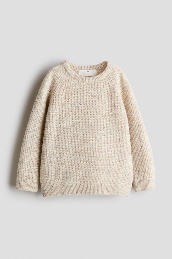 Loose-Fit Waffle-Knit Sweater - Light beige melange - 1