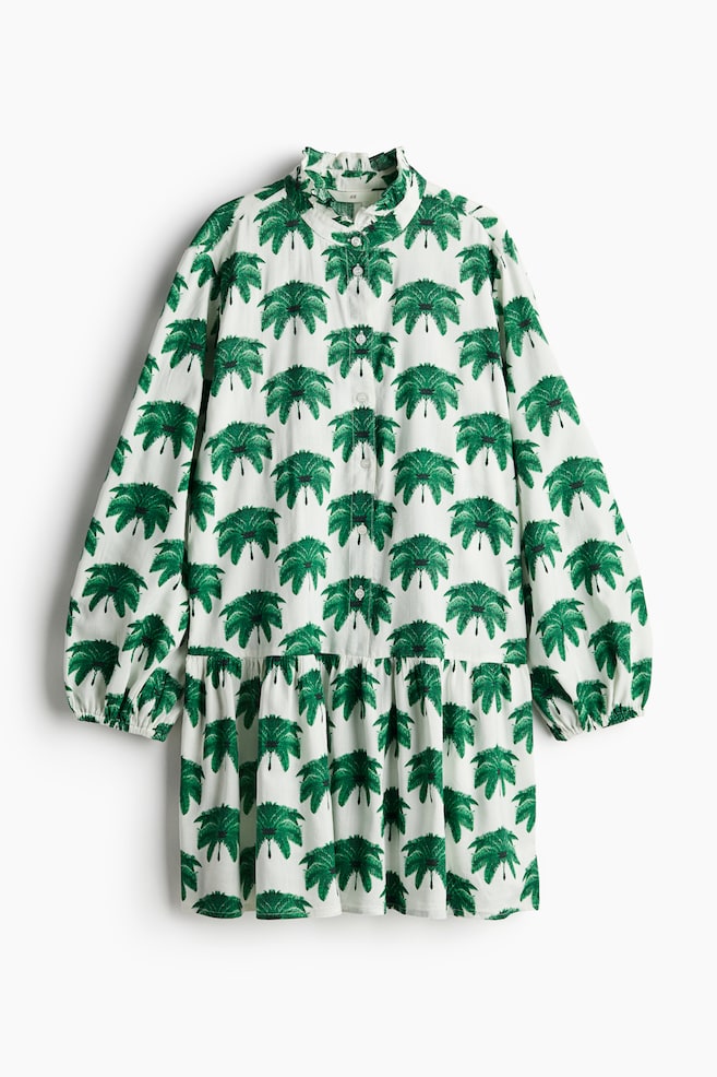 Frilled-collar dress - White/Green patterned/Bright blue/Paisley-patterned - 1