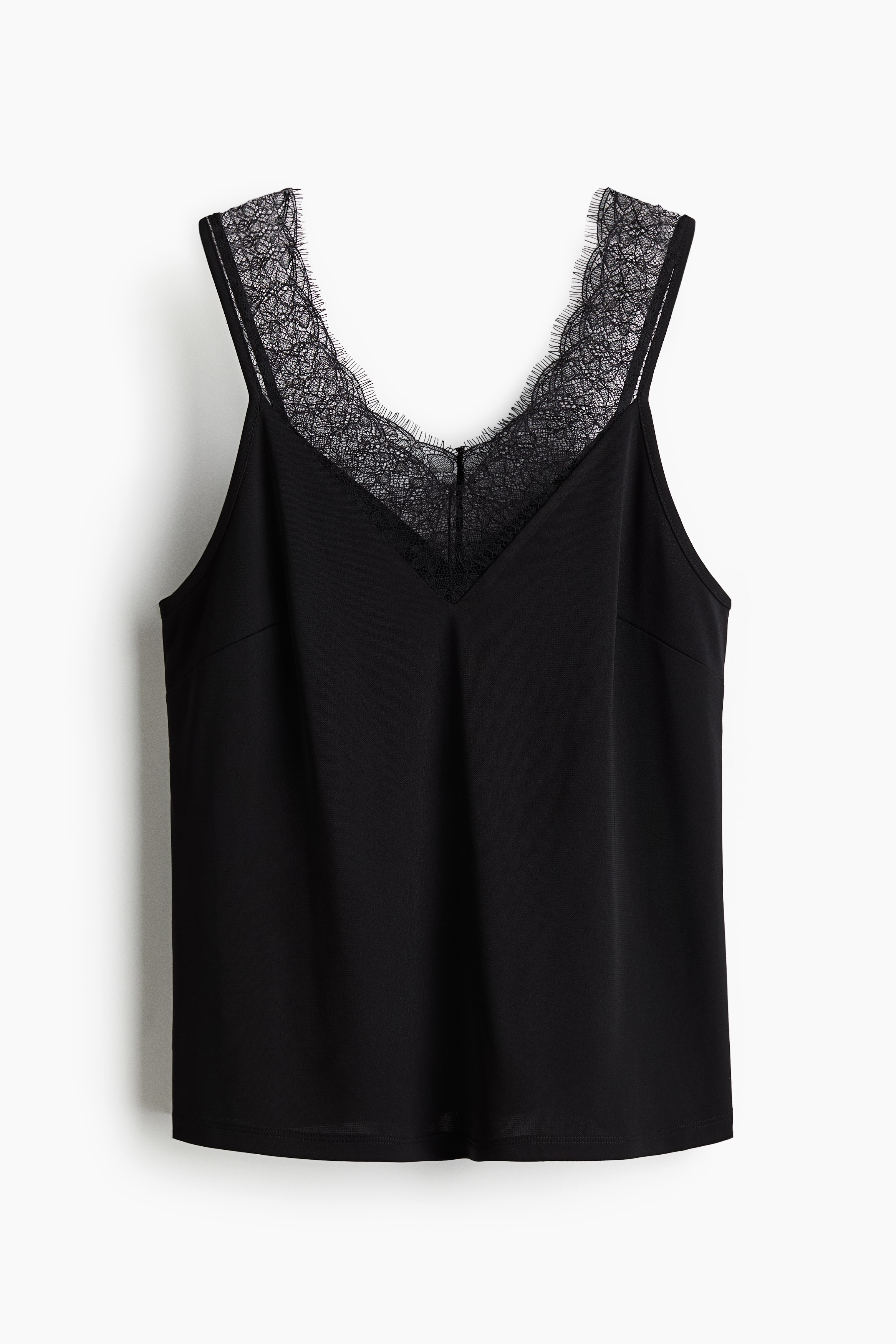 Dantel Şeritli ve Askılı Üst - Siyah/Koyu yeşil