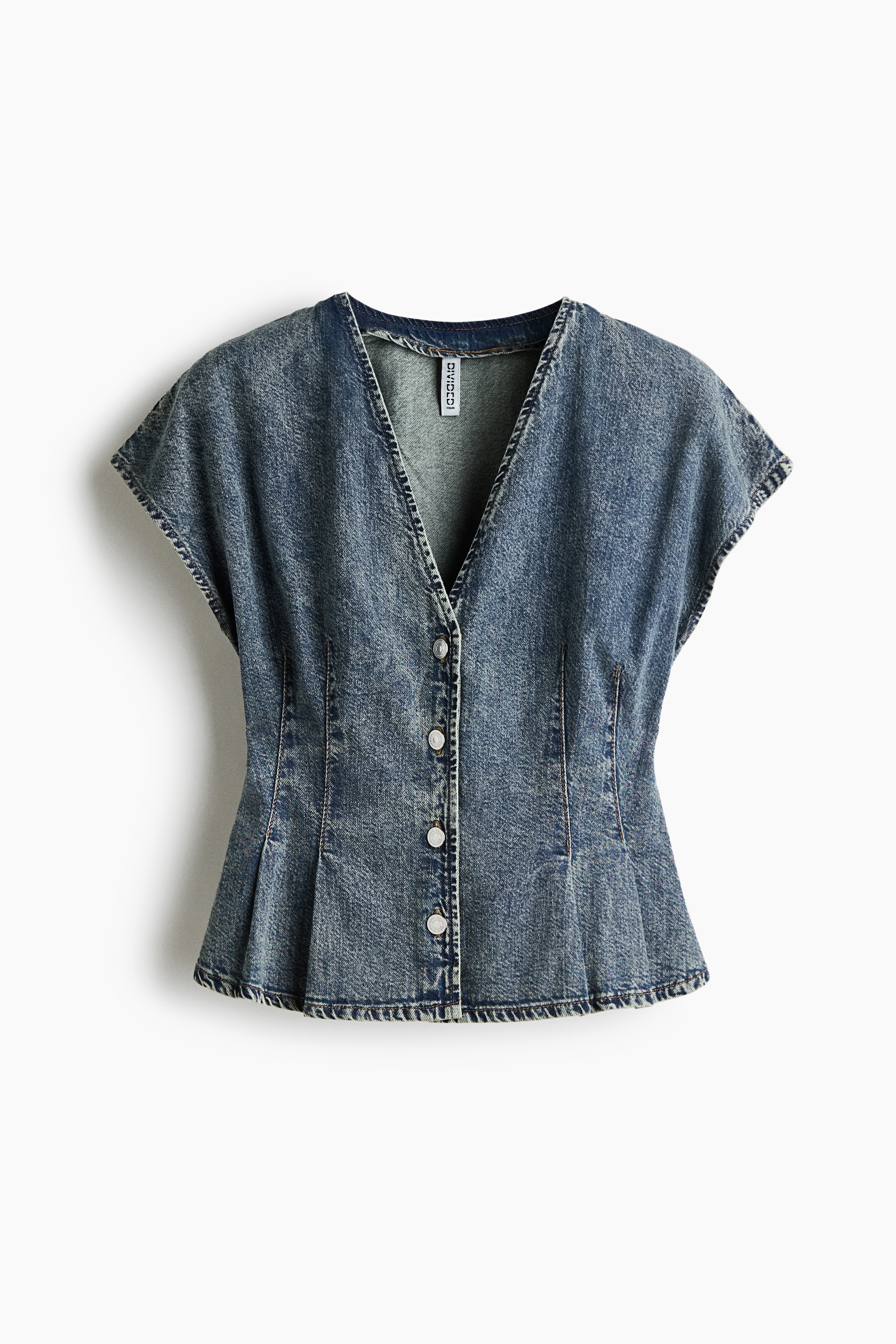 Denim peplum top - Light denim blue/Pale denim blue/Black
