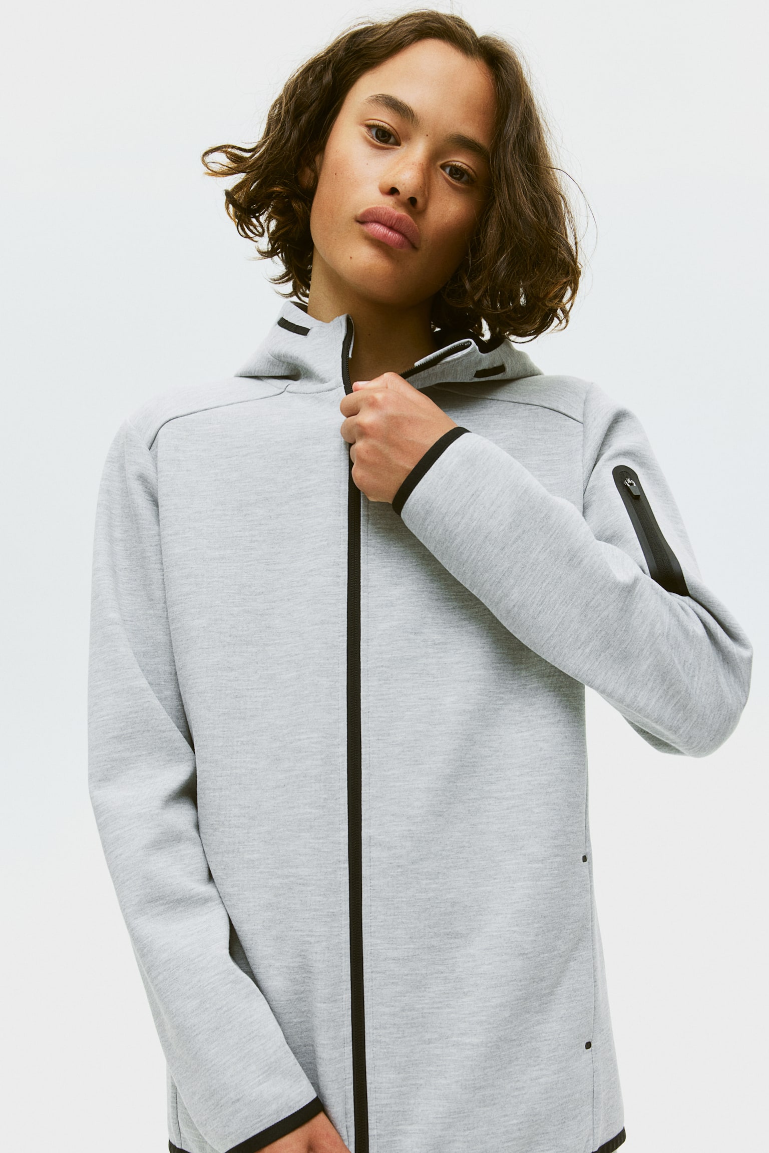 Zip Up Activewear Hoodie - Light grey marle/Dark grey marle/Black/Light khaki green - 4