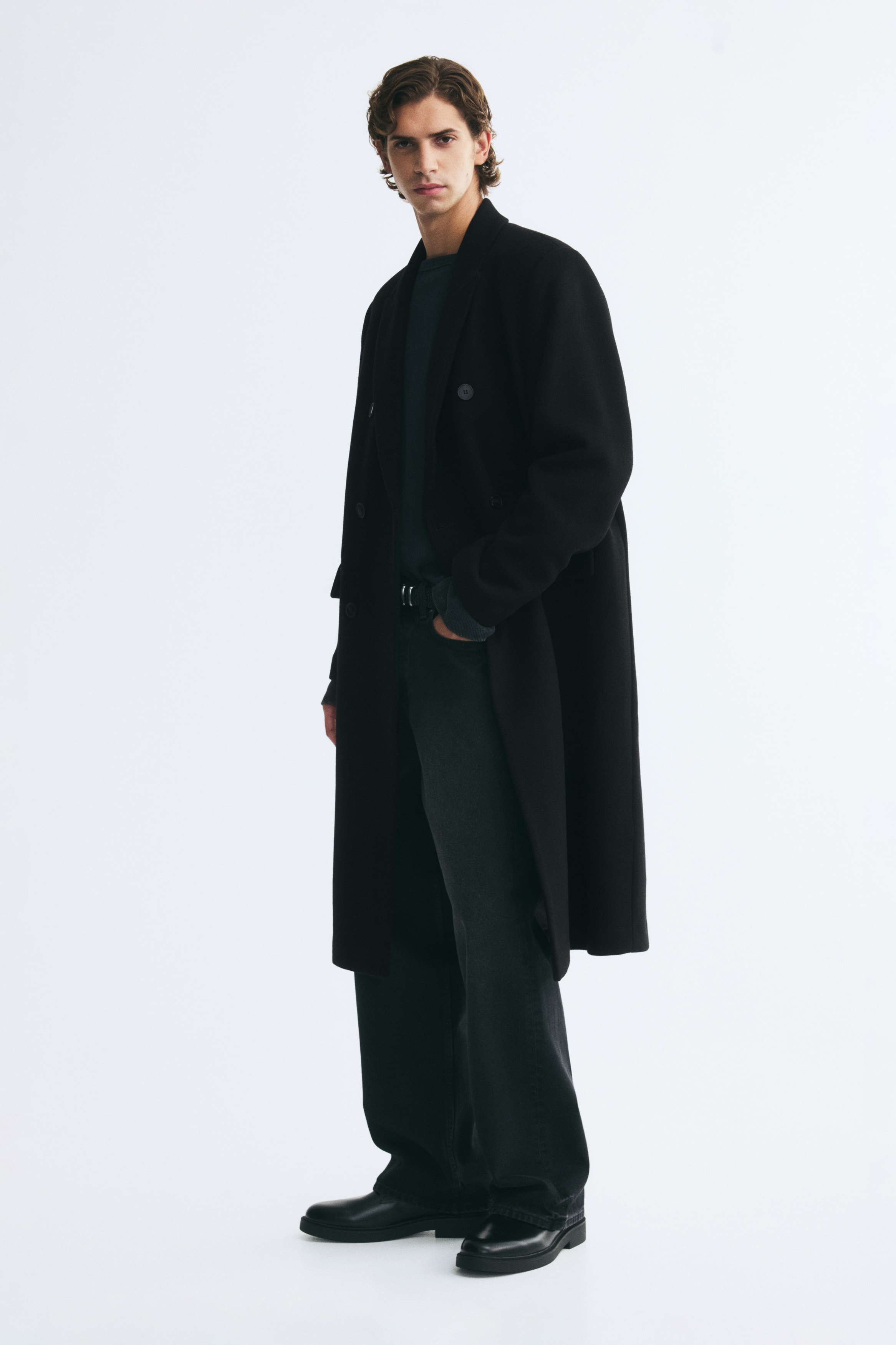 ウールブレンド ダブルブレストコート - ダークカーキグリーン - Men