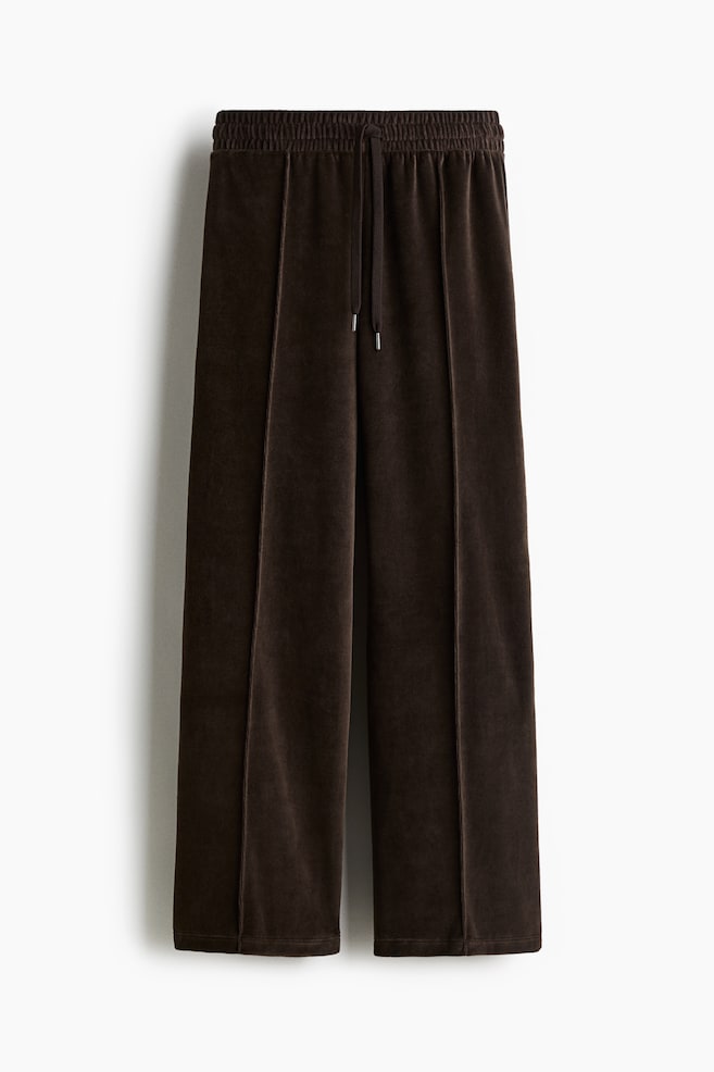 Wide velour joggers - Dark brown/Light blue/Grey marl - 1