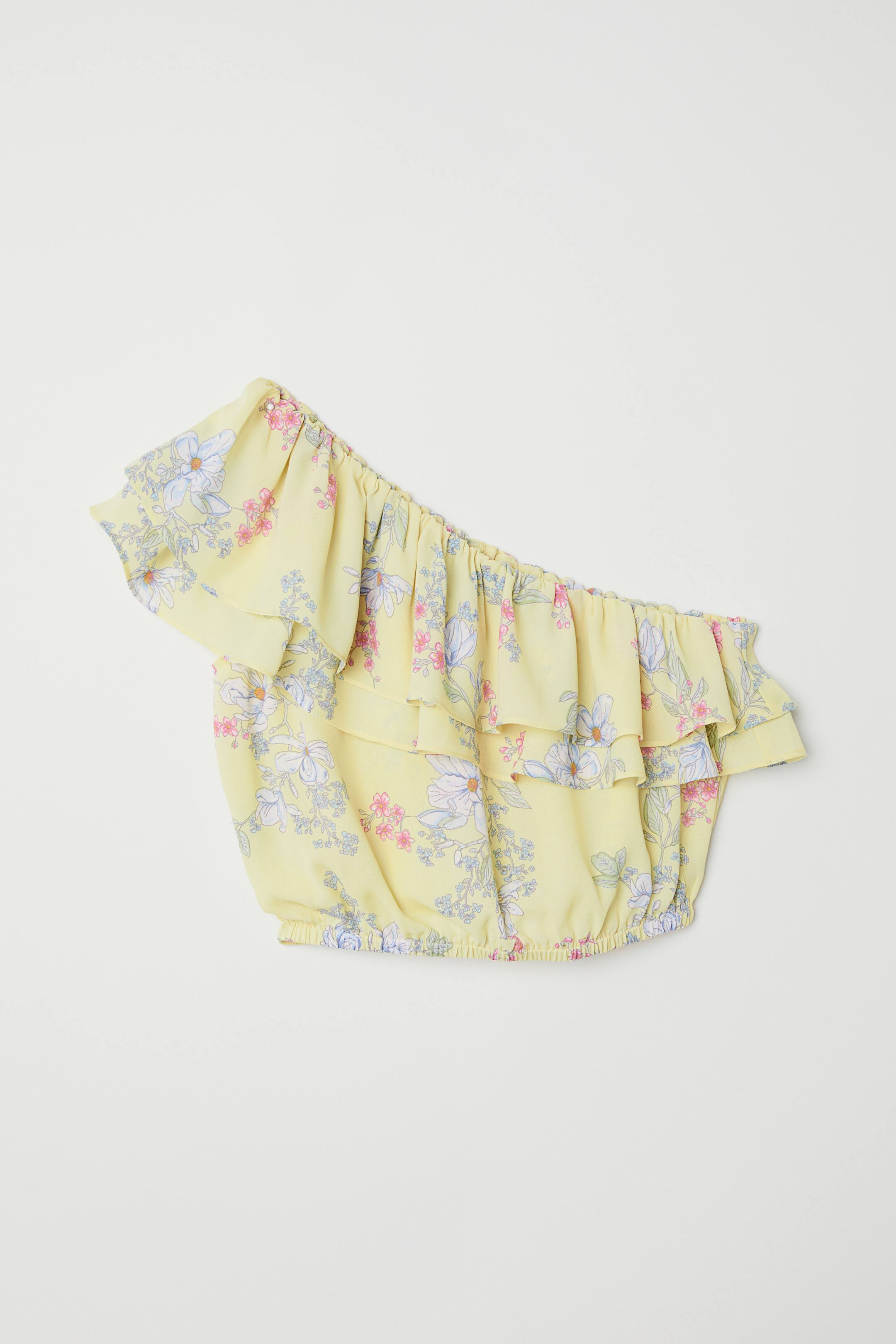 Agrandir l'image: Blouse asymétrique courte - Jaune clair/fleuri - FEMME | H&M FR 1