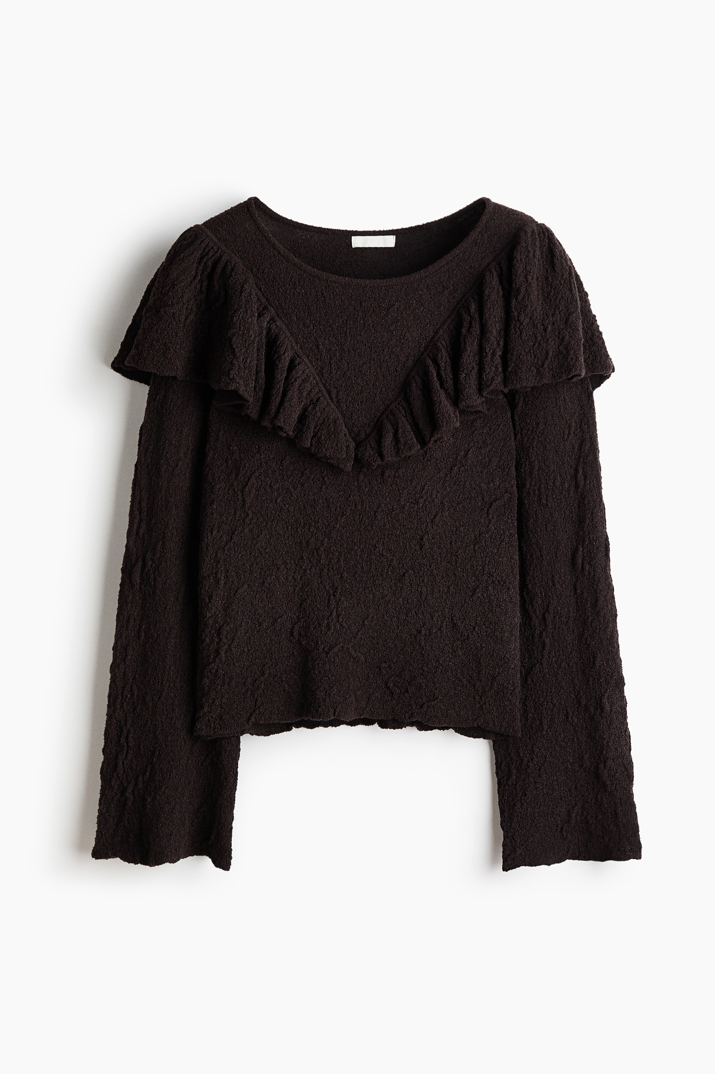 Fırfırlı Tekstüre Triko Üst - Koyu kahverengi/Krem