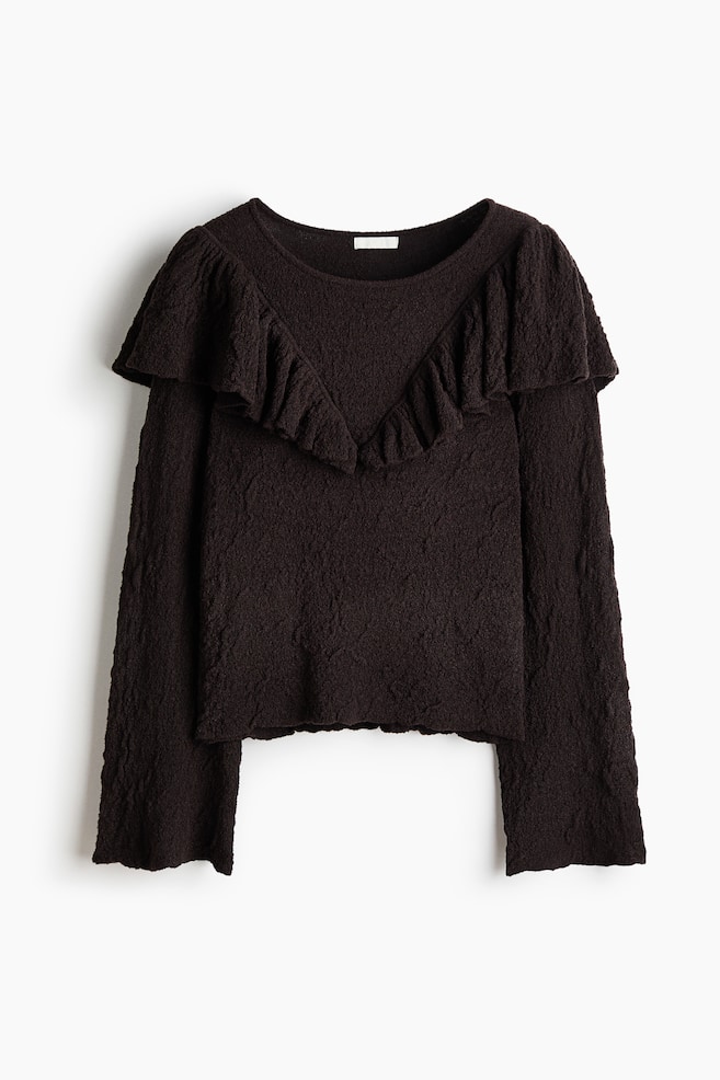 Top in maglia testurizzata con volant - Marrone scuro/Crema - 1